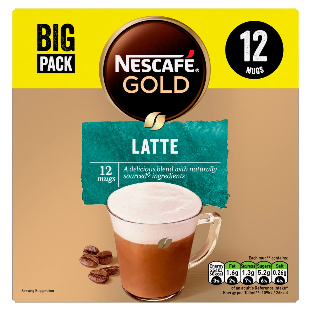 NESCAFÉ - Latte Instant Frothy Coffee Mix with Skimmed Milk Powder, 12 Sachets (186g)
