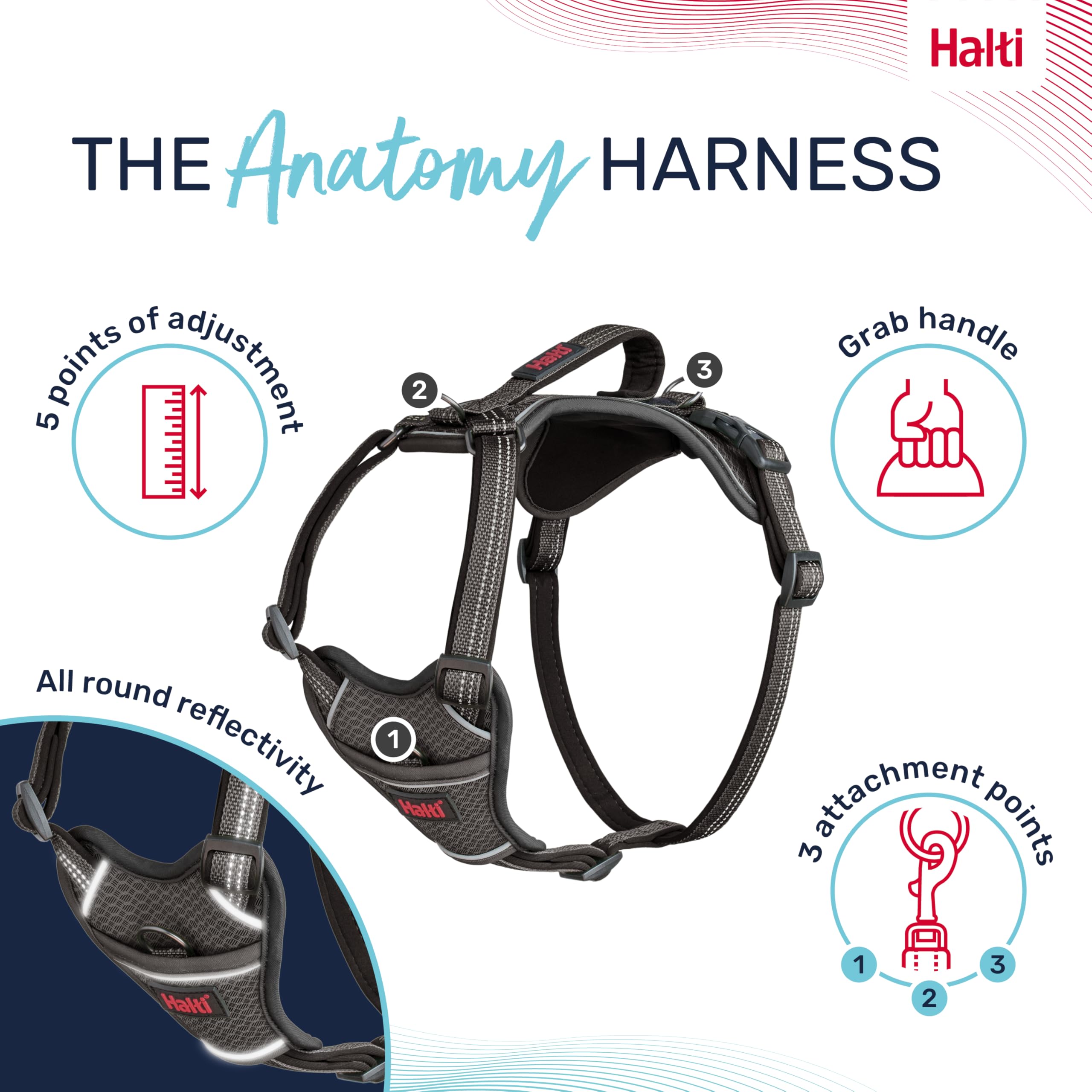 Halti Anatomy Dog Harness with Handle - Padded, Adjustable & Reflective | Size L, Grey 3