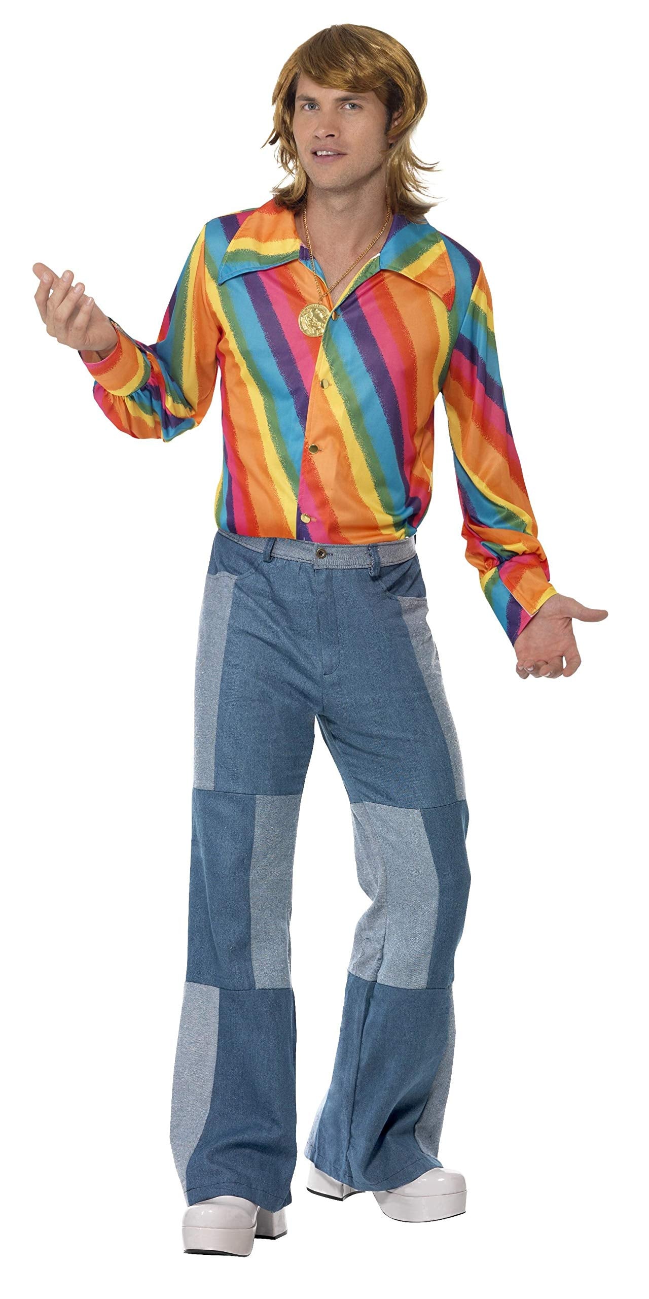 Smiffys 1970s Colour Shirt - Adult Size L (42'-44' Chest) | Polyester | Multi-color