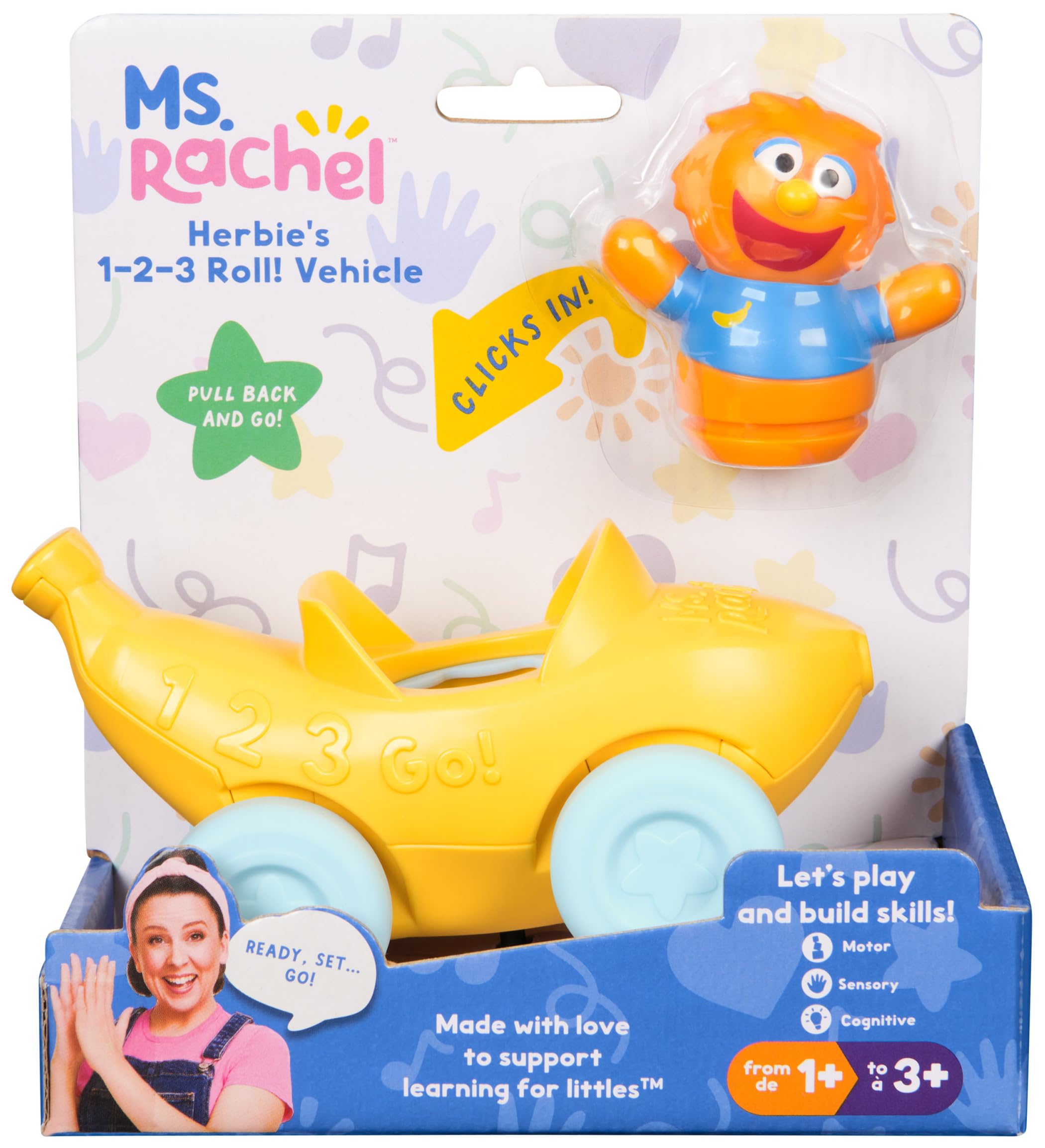Ms. Rachel Herbie’s 1-2-3 Roll! Vehicle with Click-in Figure | Pull Back & Go | Ages 12+ Months 2