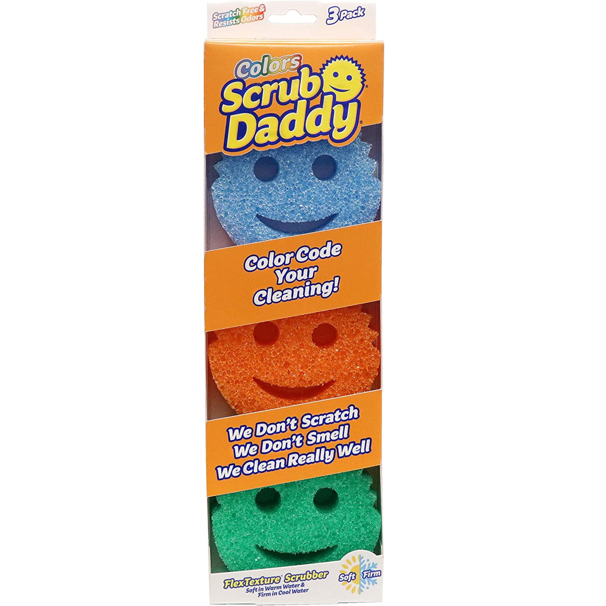 Scrub Daddy FlexTexture Sponge Scrubber Multipack - Texture Changing, Non-Scratch, Odor Resistant | 3 Pack