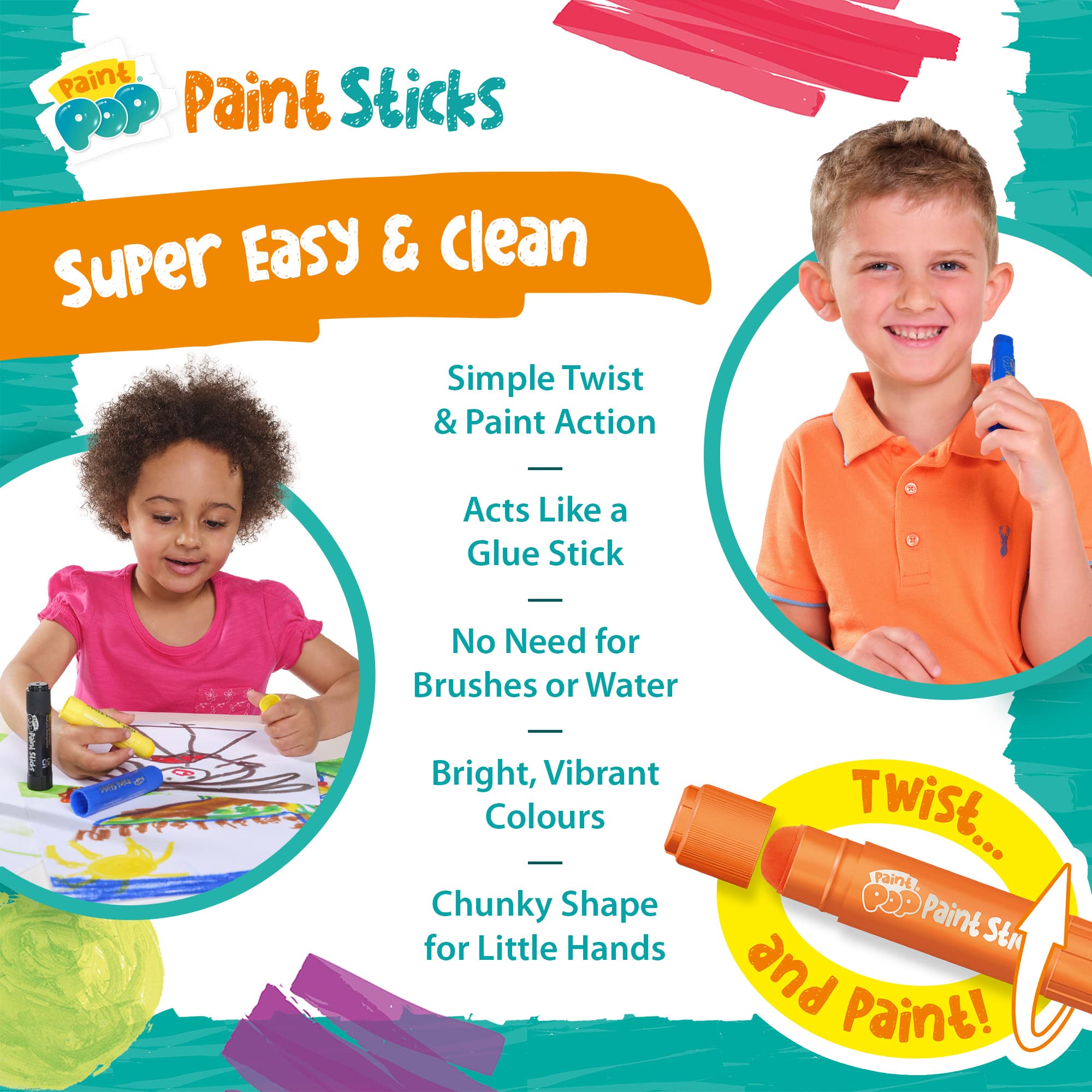 Paint Pop Paint Sticks for Kids - 12 Pack Assorted Colours | Twist & Paint Action 4