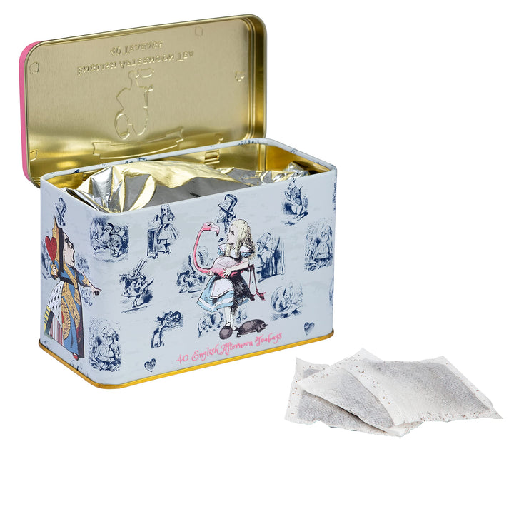 New English Teas - Pink Alice in Wonderland Tea Caddy with 40 English Afternoon Tea Bags