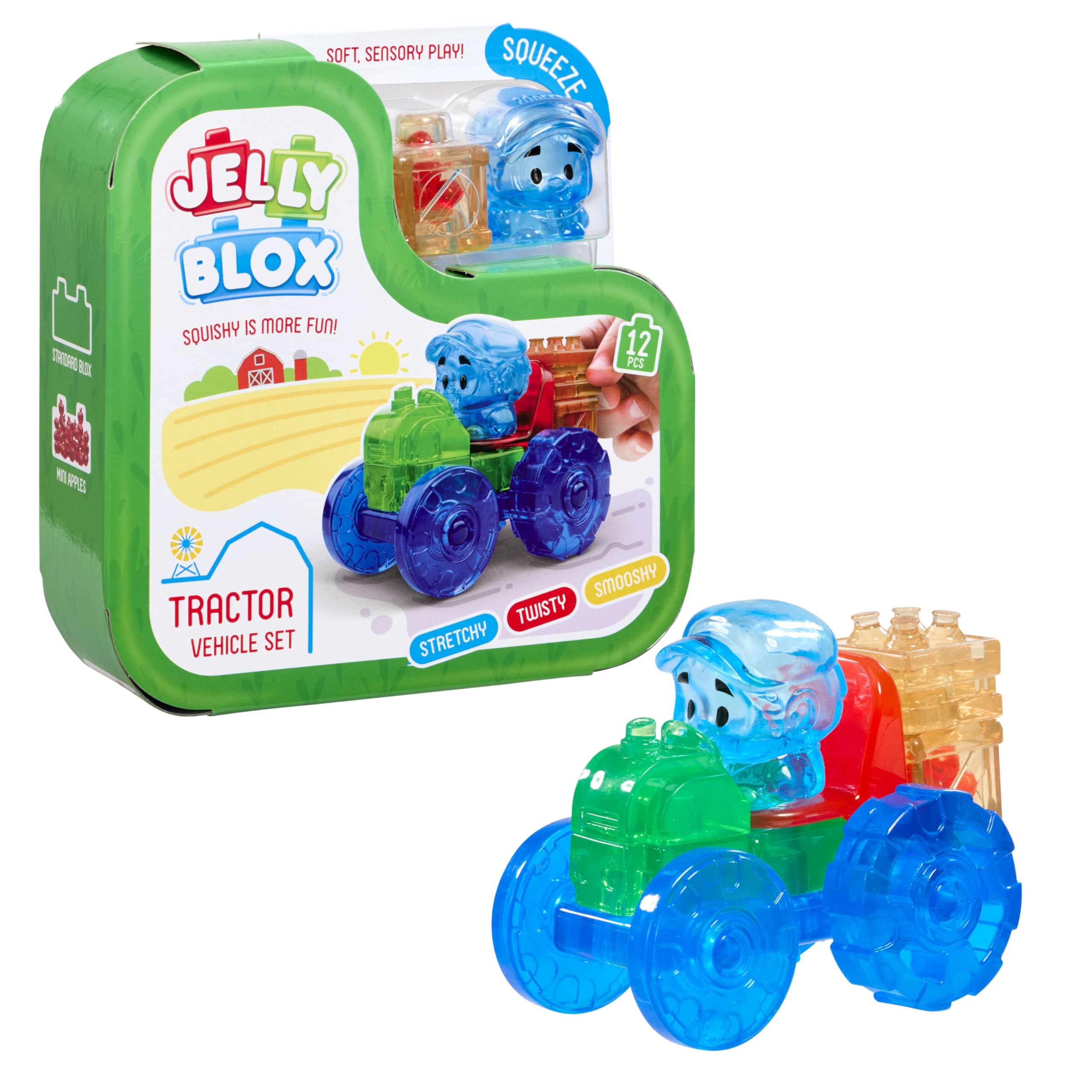 Jelly Blox Tractor Vehicle Set | Squishy Sensory Building Blocks | Ages 2+