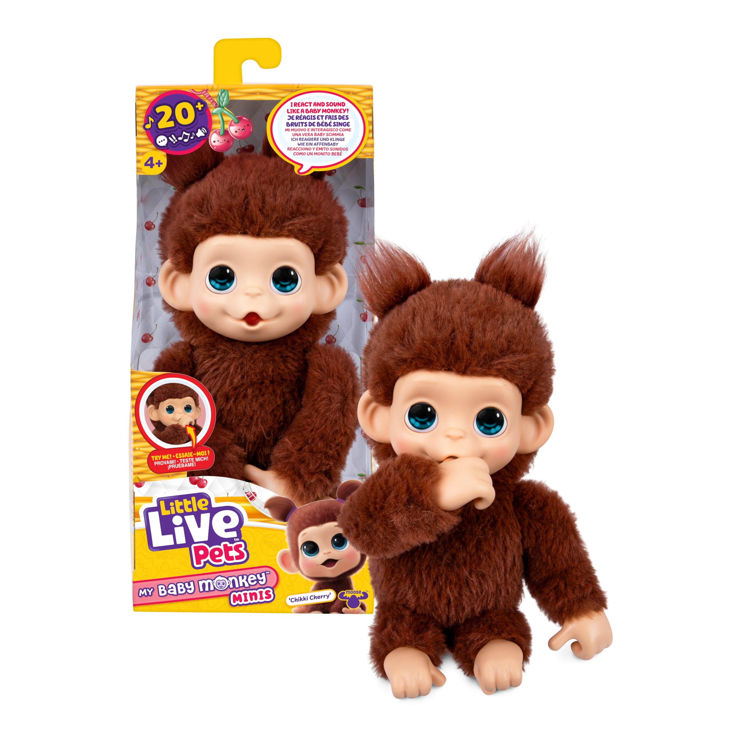 Little Live Pets Baby Monkey Minis - Chikki Cherry Interactive Plush Toy | 20+ Sounds | 7.4in Tall 1