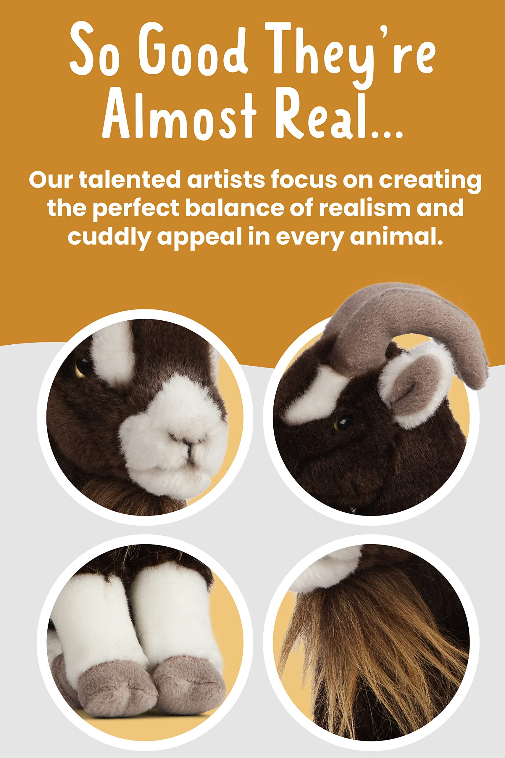 Living Nature Brown Billy Goat Realistic Farm Animal Soft Toy Plush | Eco Friendly | 0m+ 3