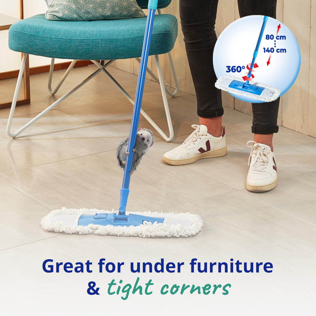 Spontex Extra Flat Mop with 2 Microfibre Heads | Wet & Dry Use | 360° Rotating Head | Adjustable Handle
