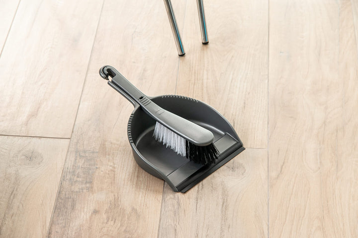 Addis Everyday Stiff Dustpan & Brush Set - Metallic Silver, Heavy-Duty Cleaning Tools for Home, One Size