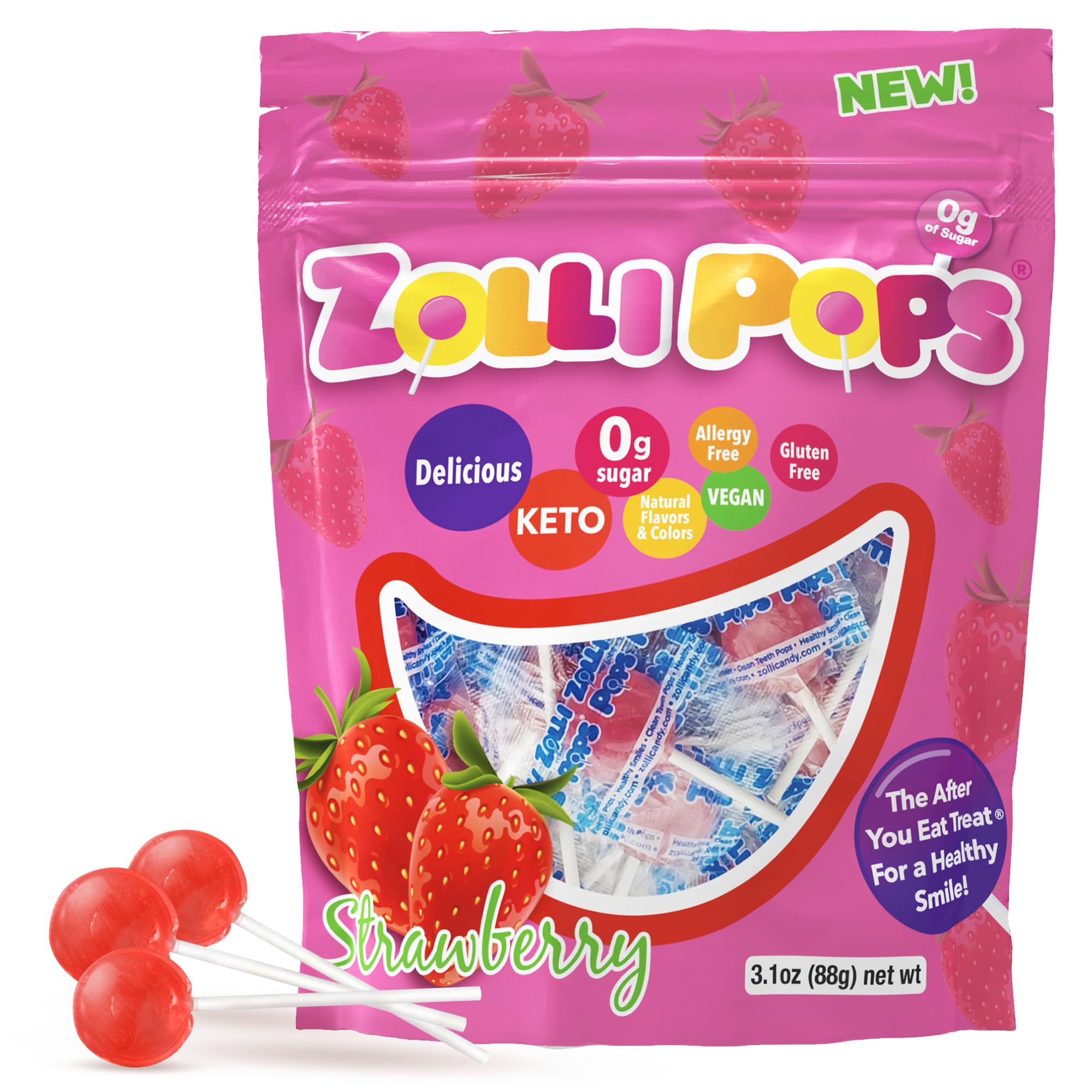 Zollipops Clean Teeth Pops - Anti Cavity, Strawberry Flavor | 15 Count