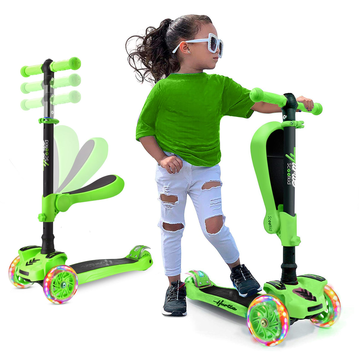 Hurtle 3-Wheel Try Scooter for Kids - Ages 2-12, Foldable, Green