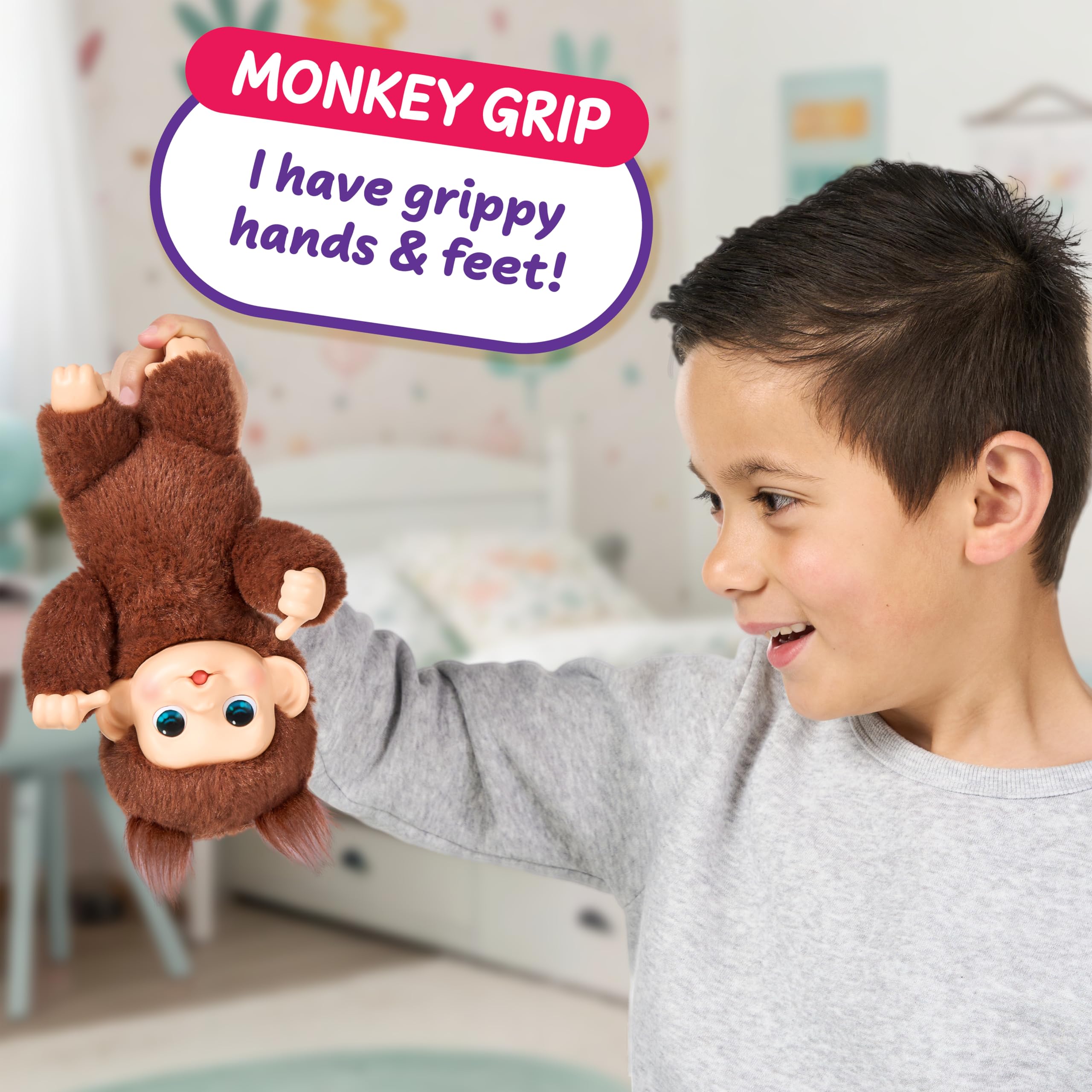 Little Live Pets Baby Monkey Minis - Chikki Cherry Interactive Plush Toy | 20+ Sounds | 7.4in Tall 3