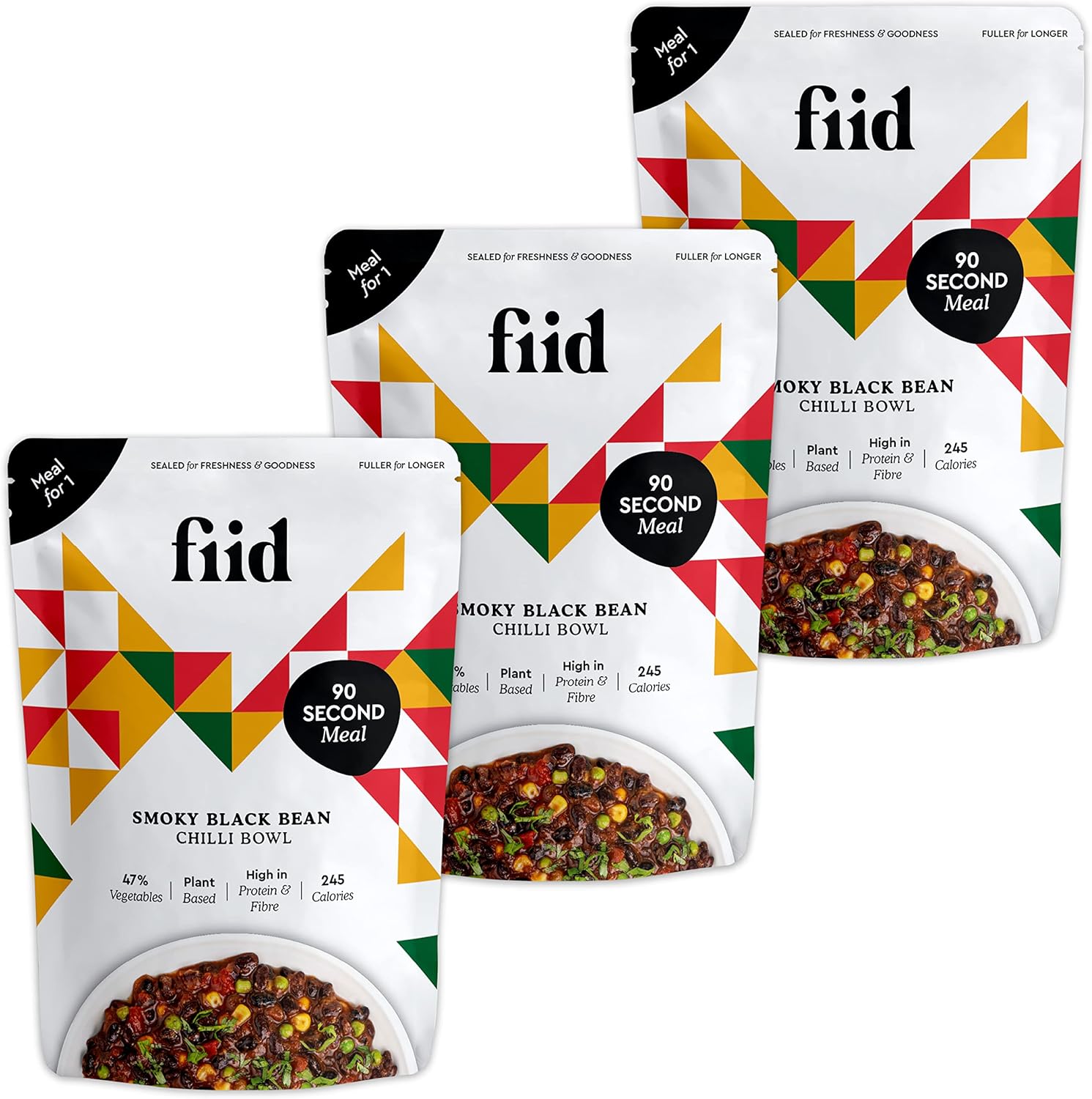 Fiid Mexican Black Bean Chilli - 3 x 100% Natural Vegan Microwave Ready Meals