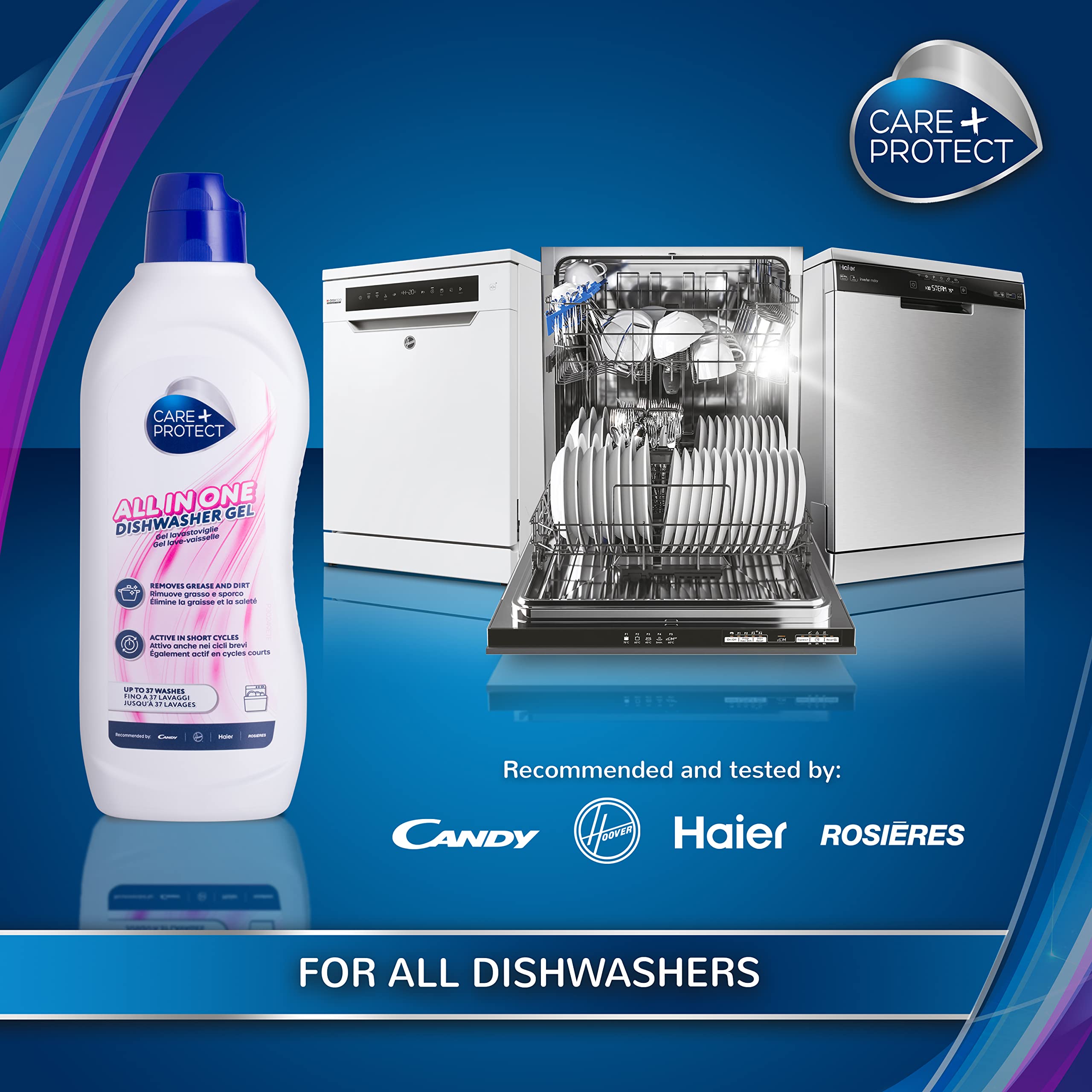 CARE + PROTECT Dishwasher Gel All in One - 750ml | Up to 37 Washes | Degreaser & Rinse Aid 6