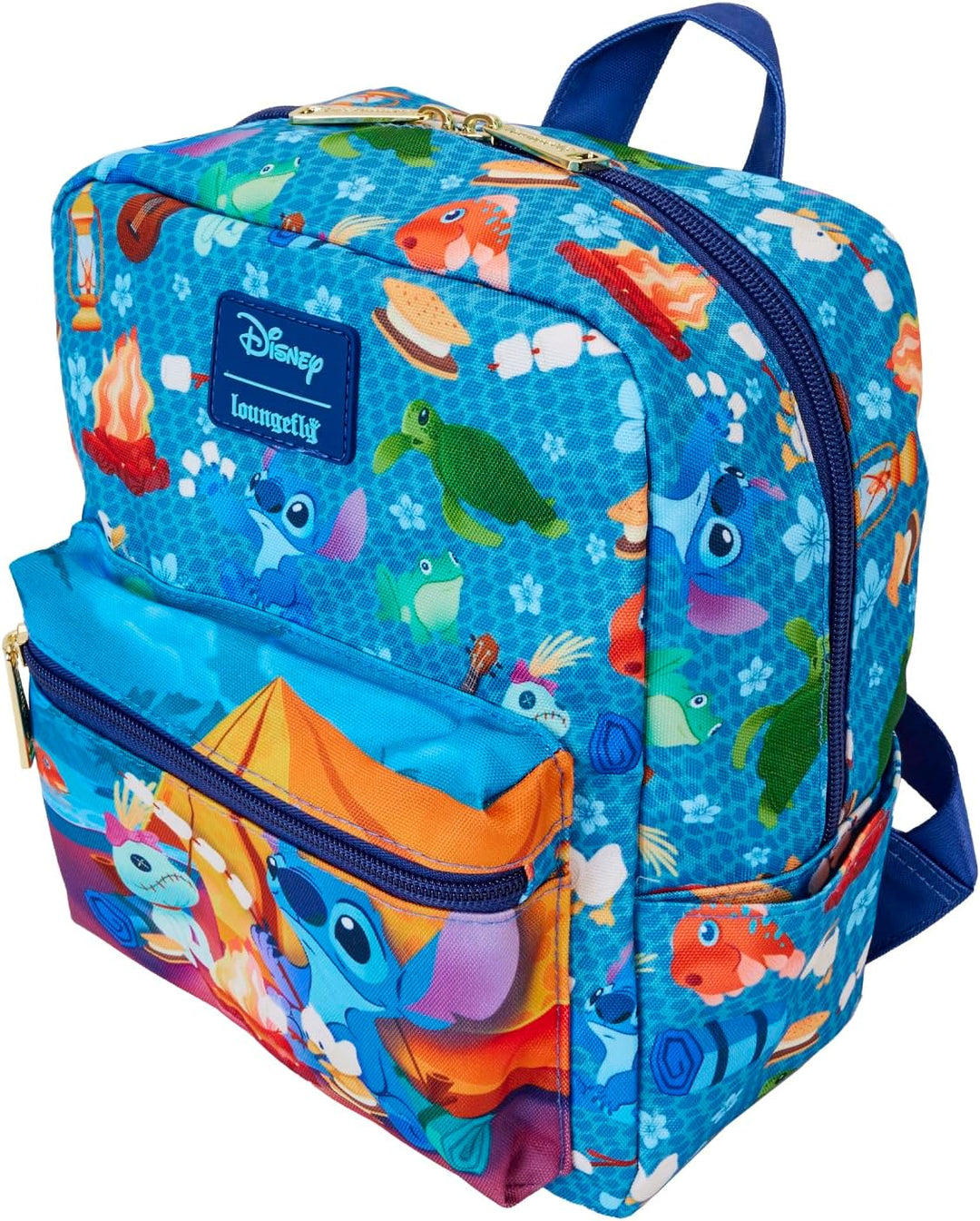 Loungefly Disney Stitch Camping Cuties AOP Nylon Square Mini Backpack (Multicolor)