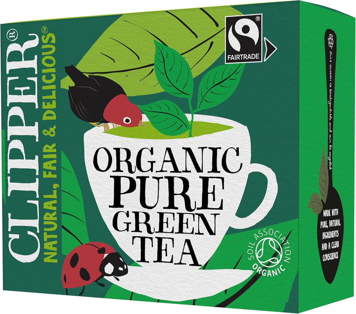 Clipper Organic Pure Green Tea Bags - 320 Bags (4 x 80) Bulk Pack, Fairtrade & Plastic-Free