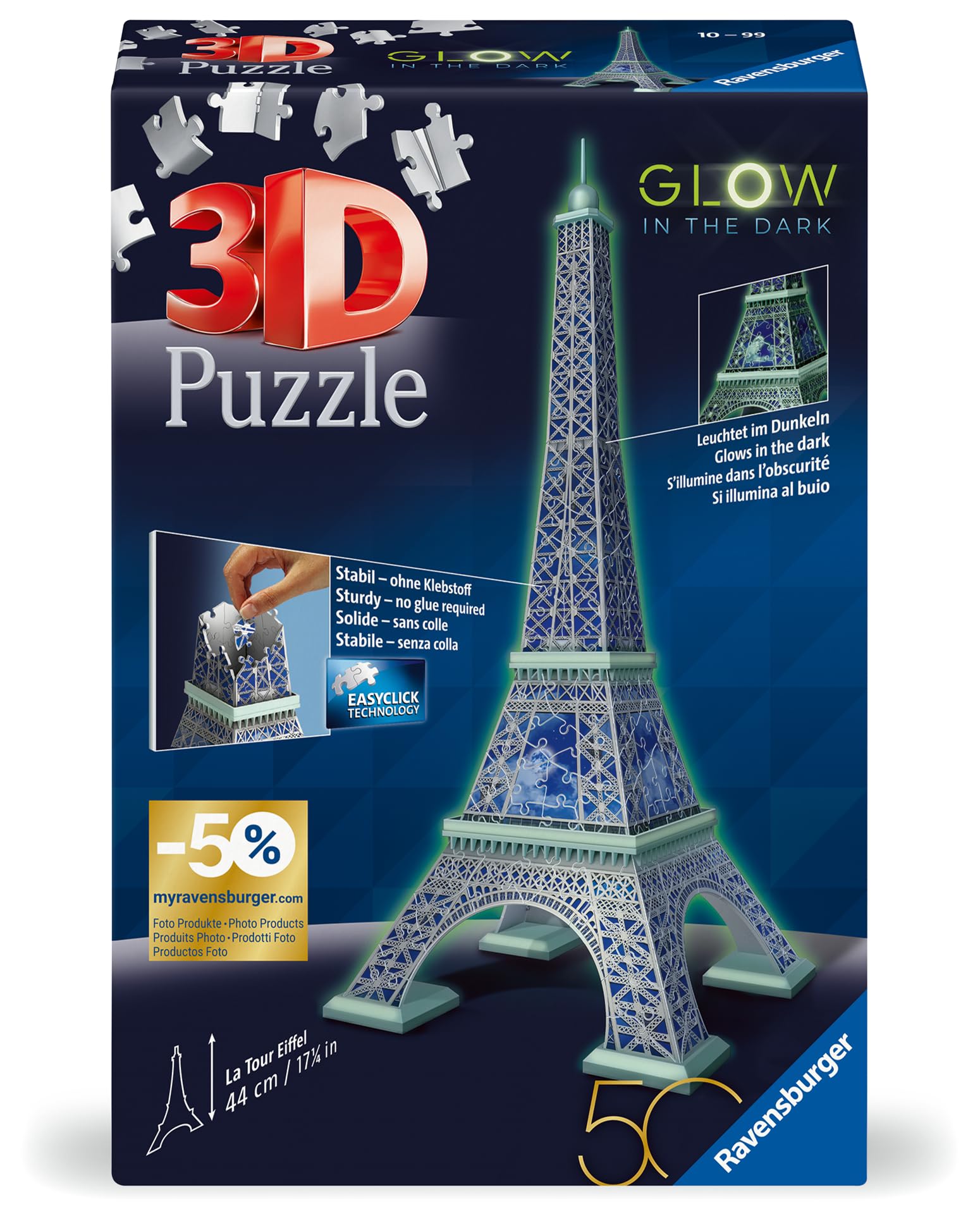 Ravensburger Glow in the Dark Eiffel Tower 3D Jigsaw Puzzle - 216-Piece Building Set for Kids & Adults 12