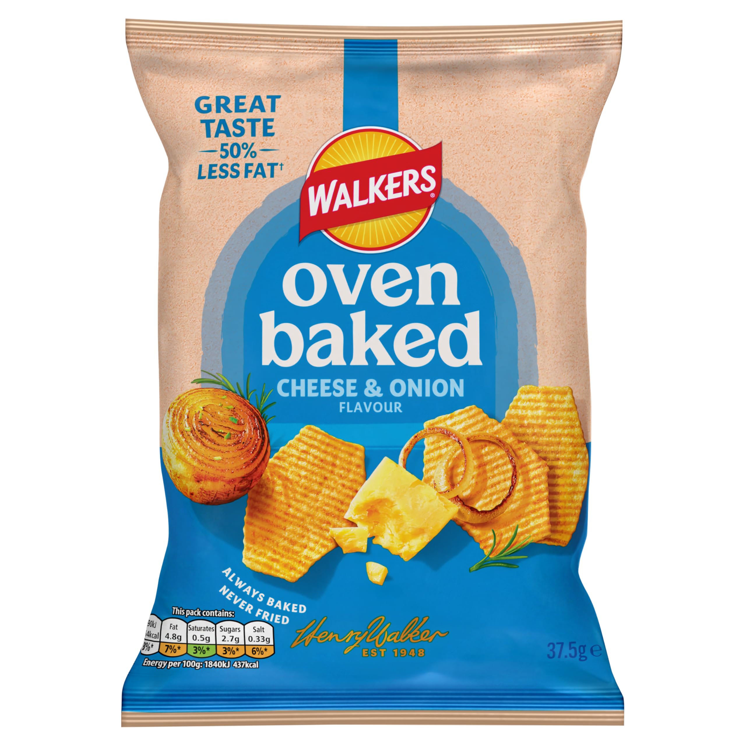 Walkers Baked Cheese & Onion Snacks Crisps - 50% Less Fat | Baked, Not Fried | 32 x 37.5g Multipack 1