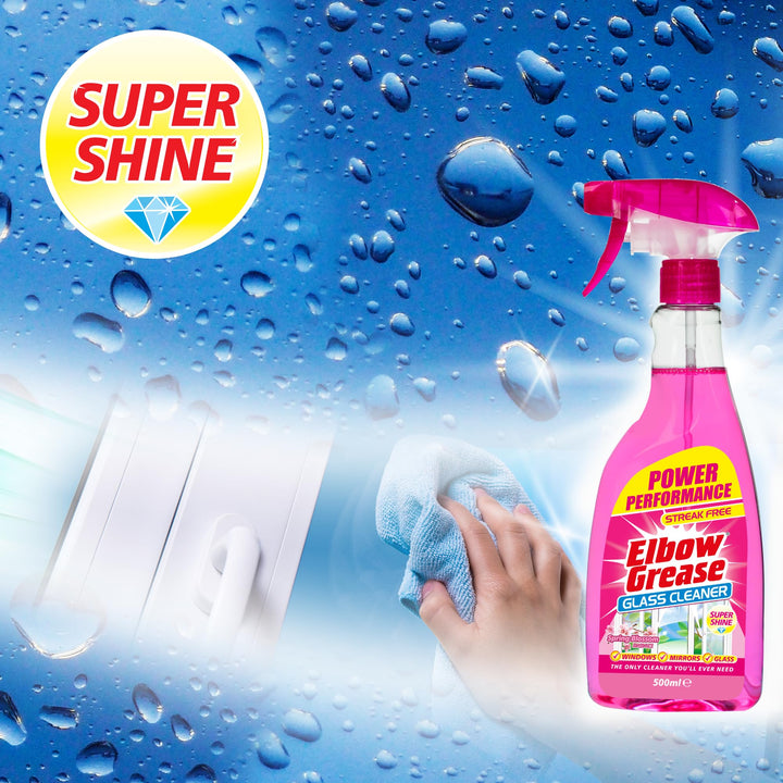 Elbow Grease Pink Glass Cleaner - 500ml Streak-Free Spray for Windows, Mirrors & Glass
