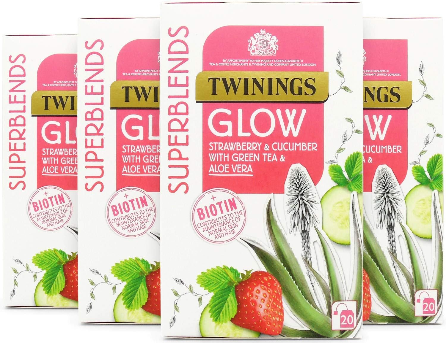 Twinings Superblends Glow Herbal Infusion with Strawberry, Cucumber, Green Tea & Aloe Vera (80 Teabags) 1
