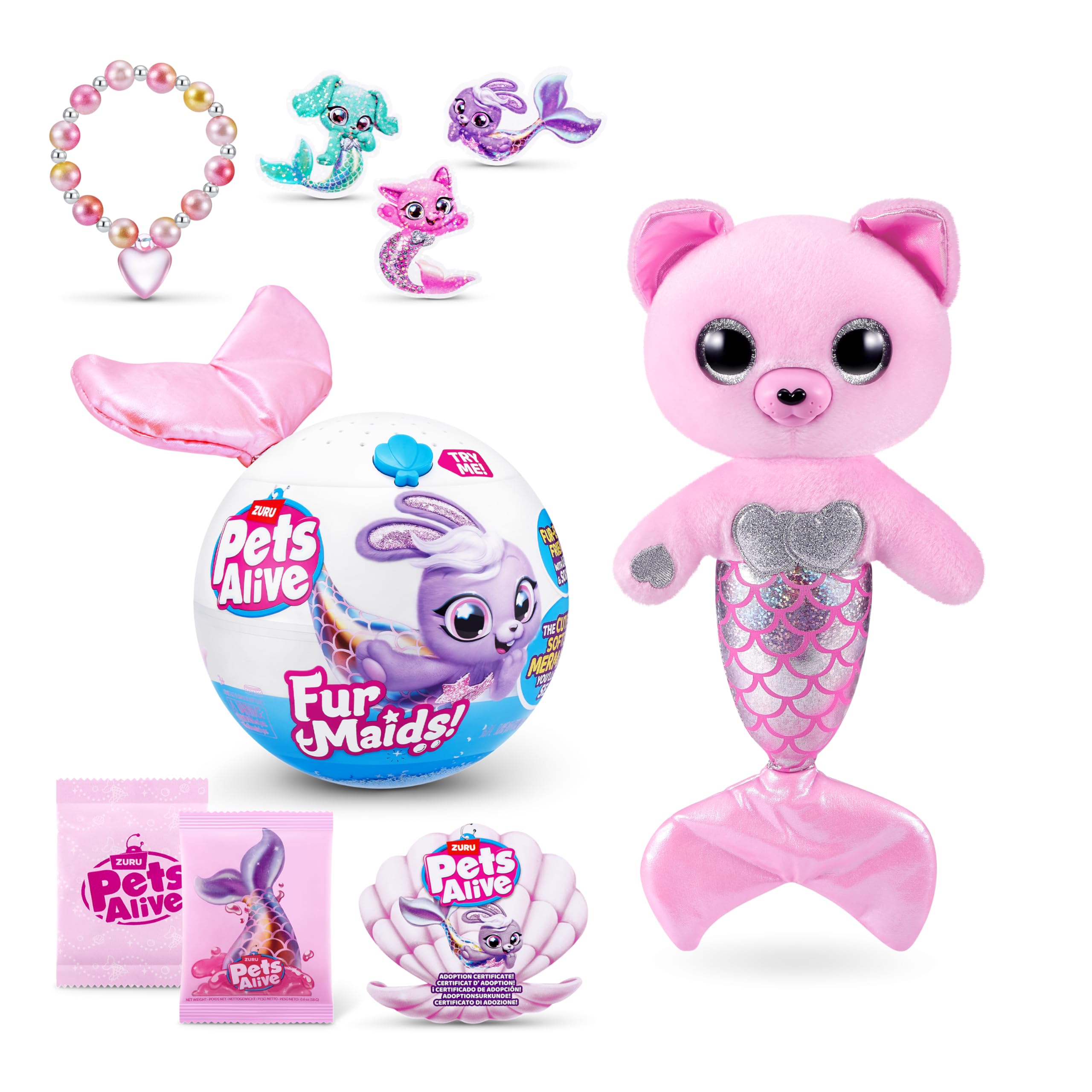 Pets Alive Furmaids by ZURU - Interactive Mermaid Plush with Lights, Sounds & Surprises (Pink Kitten) 1