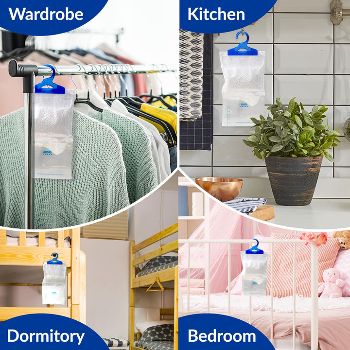 ANSIO Wardrobe Dehumidifier Hanging Bag - Moisture Absorber for Home, Closet, Caravan, Boat