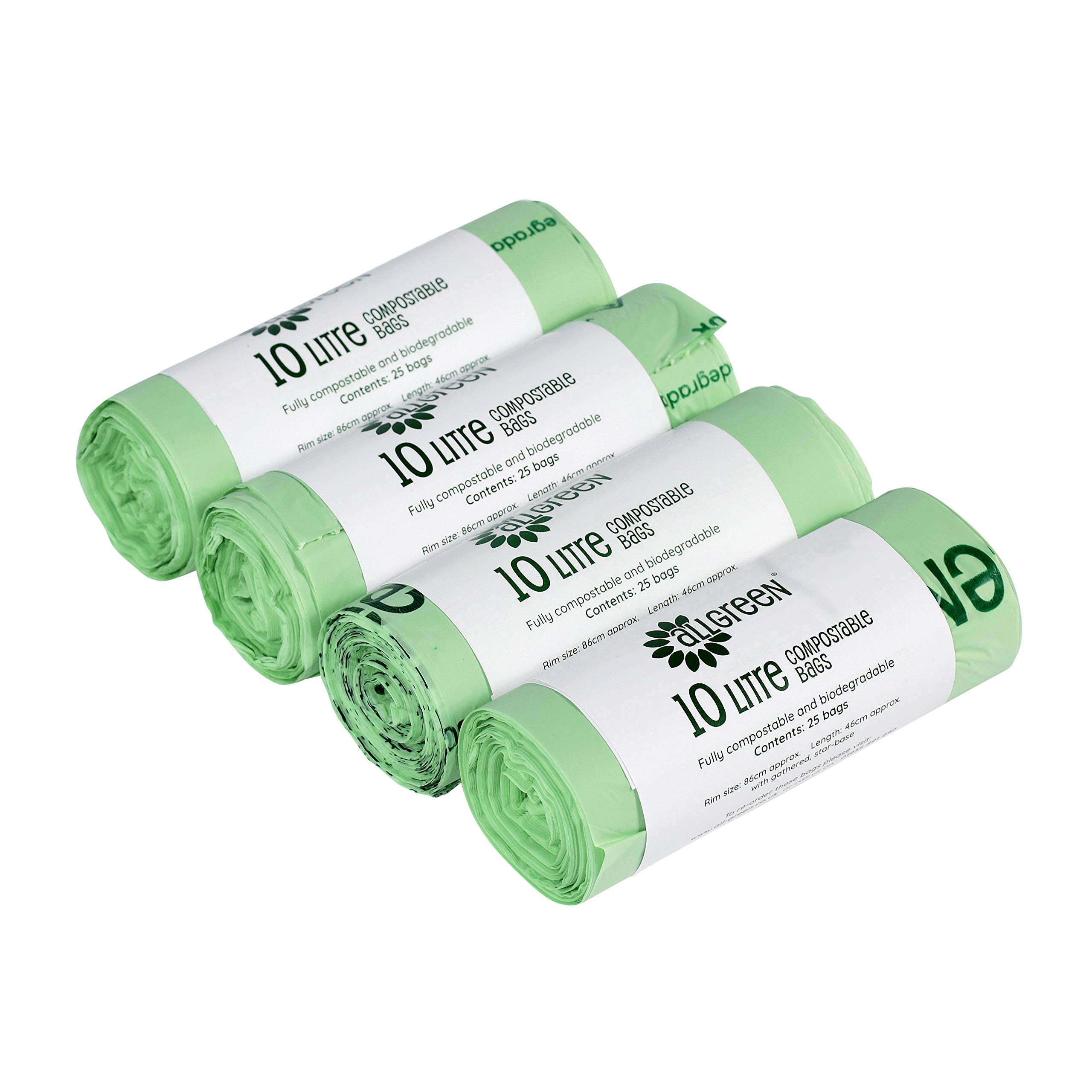 All-Green VC 10L-4 Compostable Kitchen Caddy Bin Liners - 10 Litre, 100 Bags 1
