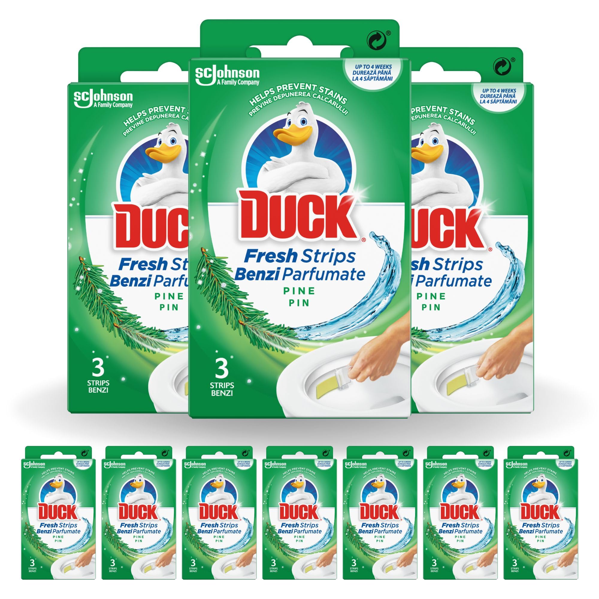 DUCK Toilet Fresh Strips Toilet Cleaner & Descaler Pine Scent | 10 Count Solid Strips