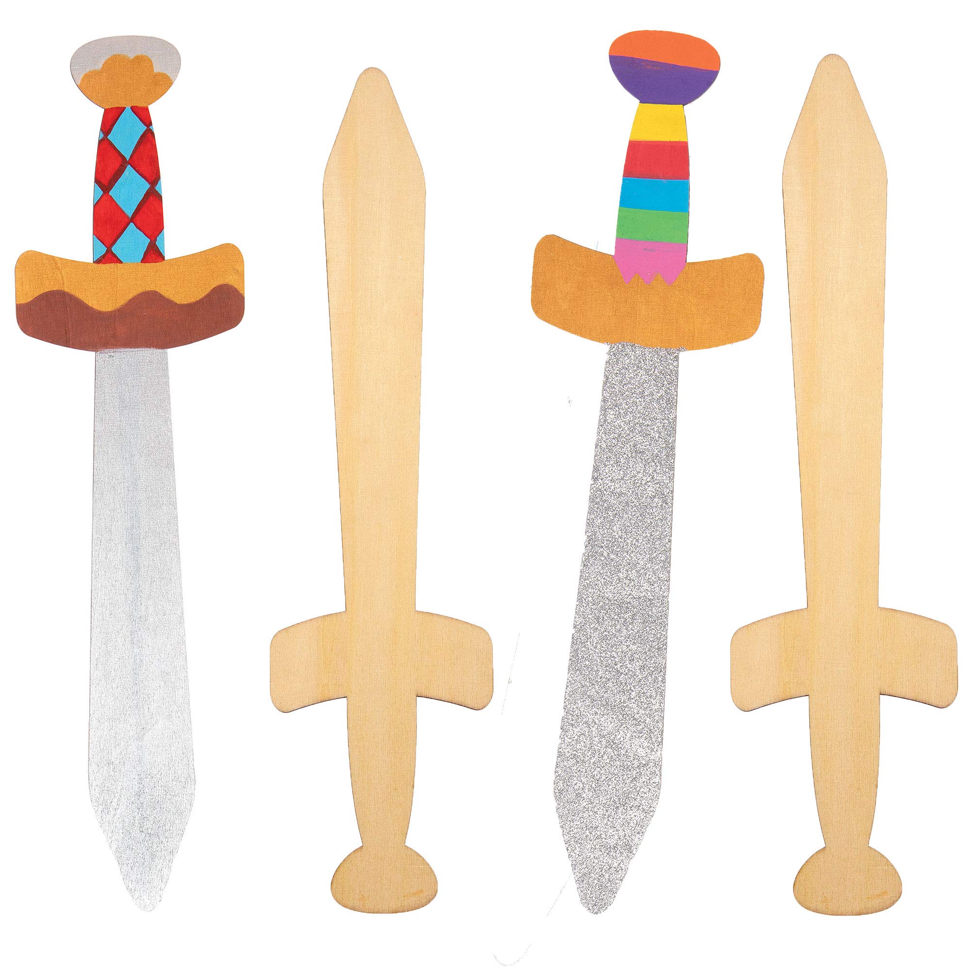 Baker Ross Wooden Swords for Kids to Paint - Pack of 4, Knight Wood Craft Kit | 15 Inch 1