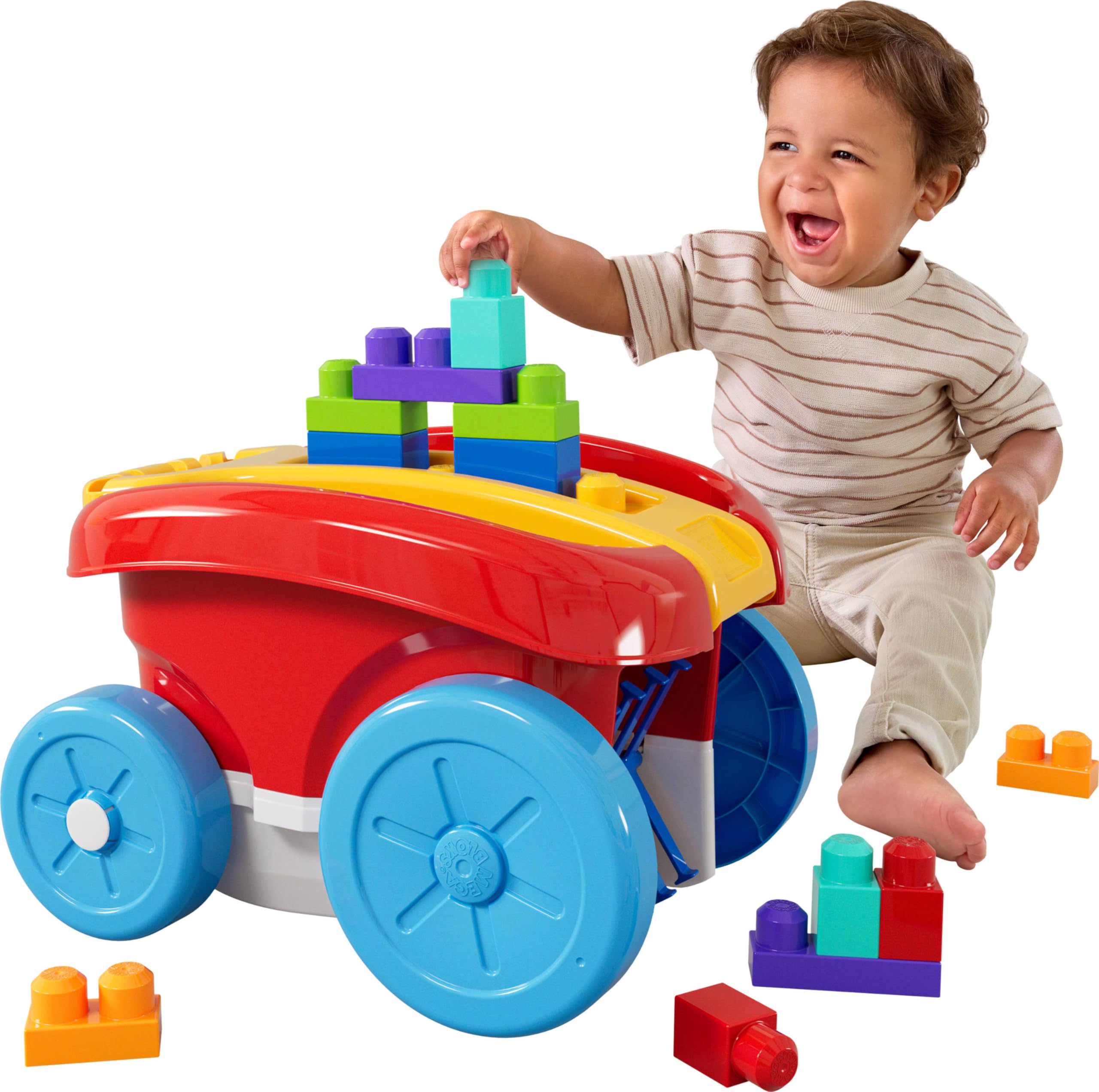 MEGA BLOKS First Builders Toddler Building Toy - Block Scooping Pull Wagon with 20 Big Building Blocks for Ages 1+