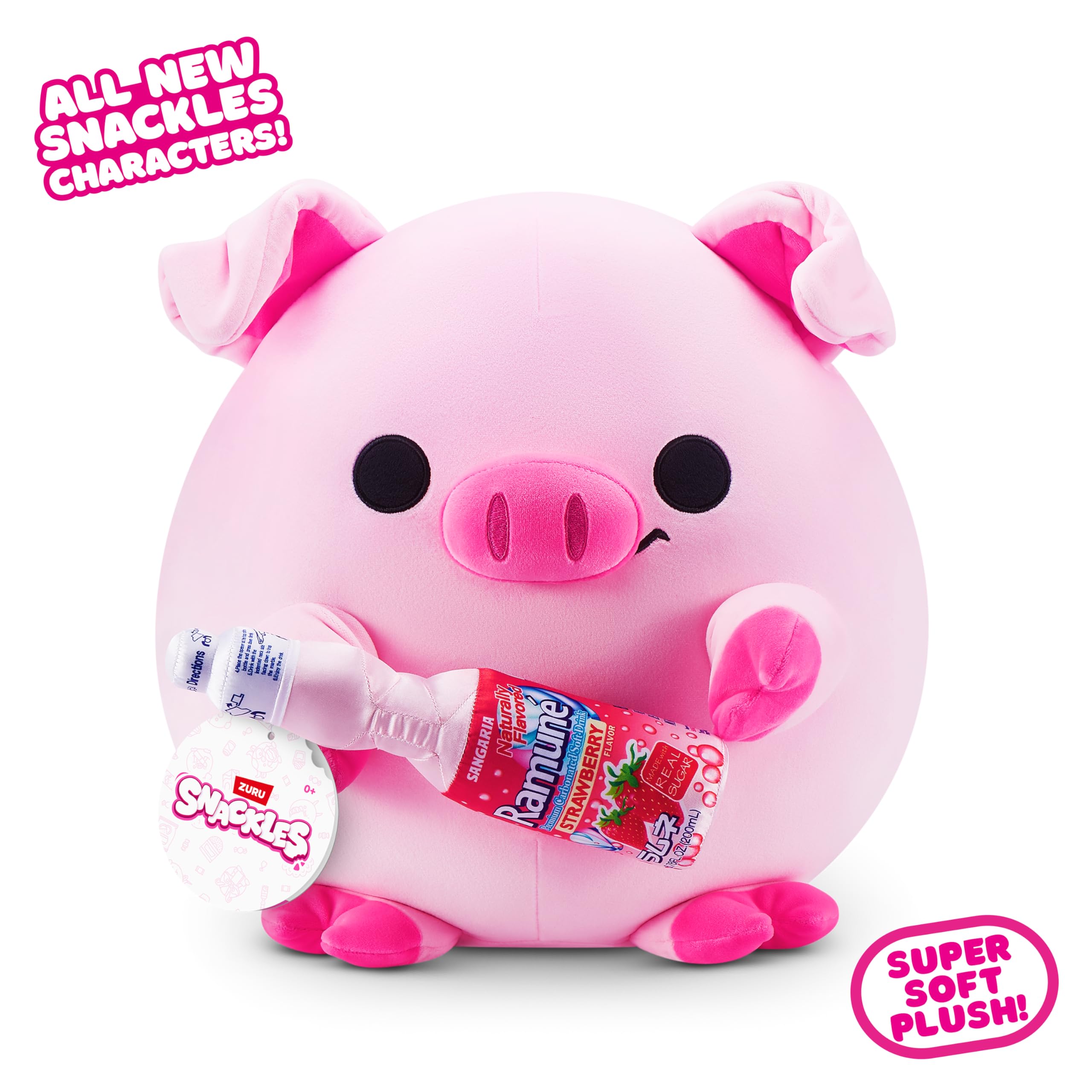 Snackles Piggy Anna Plush - 14-inch Super-Soft Collectible with Sangaria Strawberry Ramune Snack by ZURU