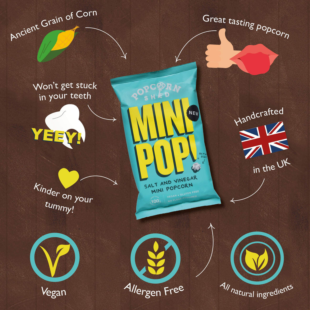 Popcorn Shed MiniPop! Salt & Vinegar Flavour Vegan Popcorn Snack