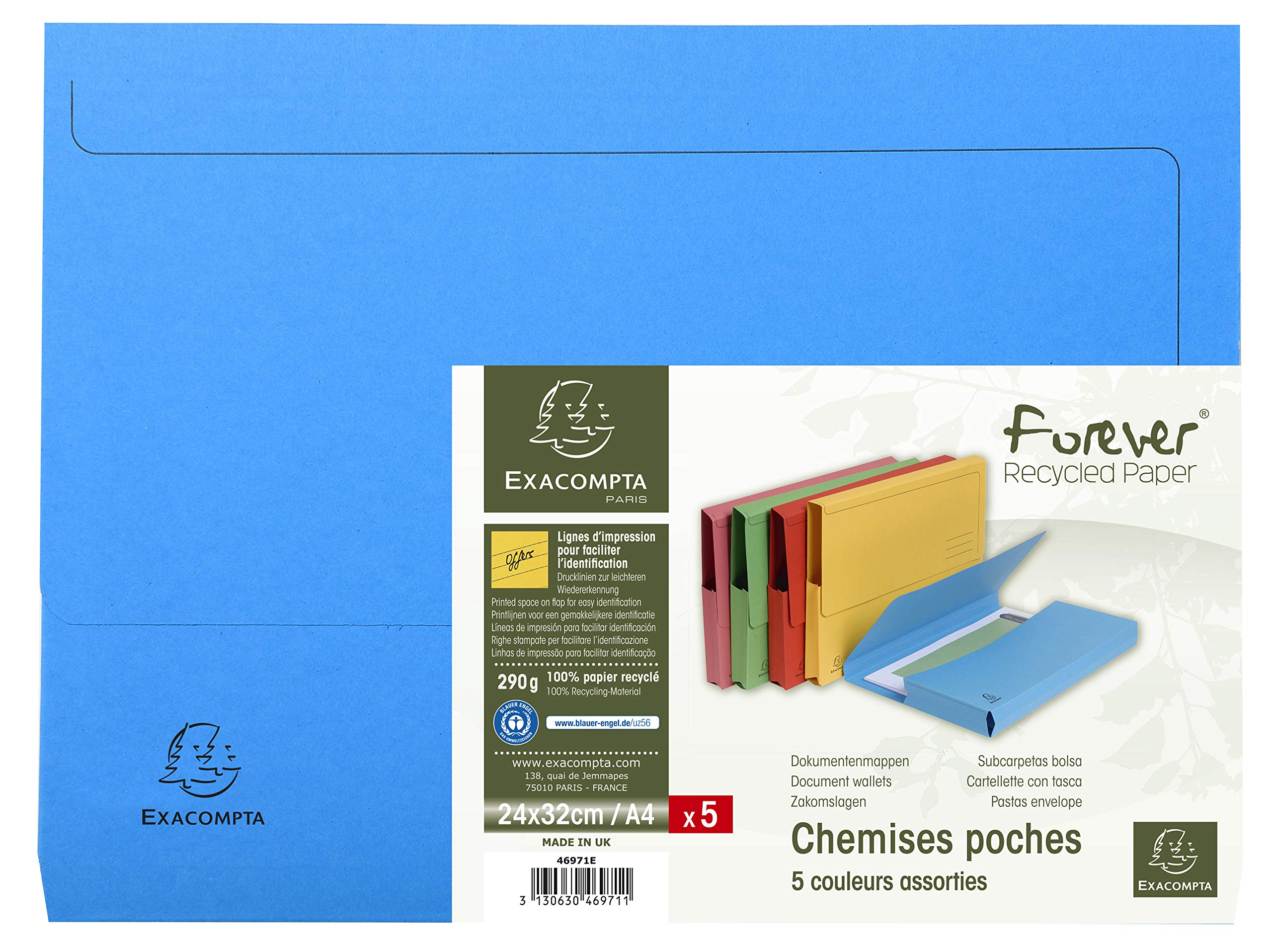 Exacompta Forever Document Wallets (Pack of 5) - A4 Size, 290gsm Premium Pressboard, Assorted Colours 1