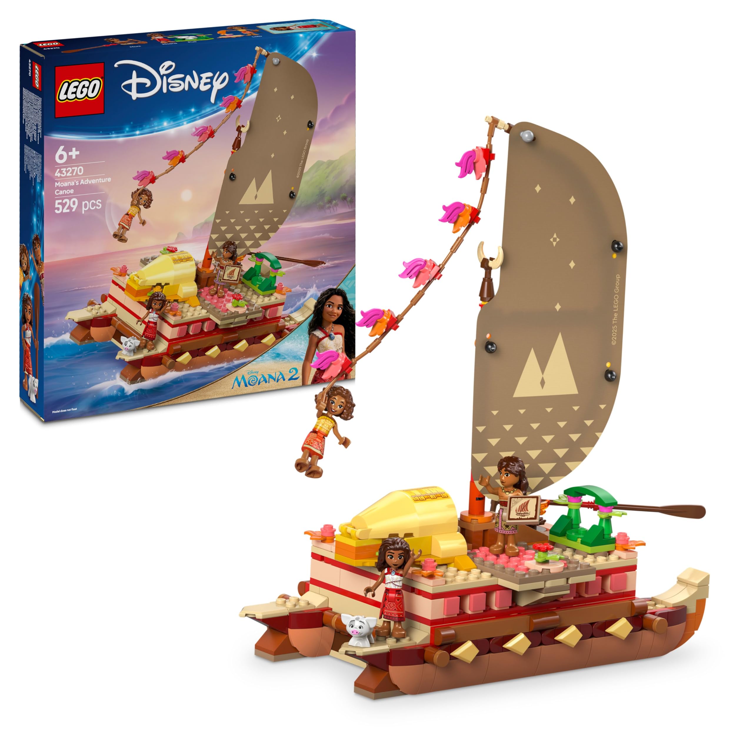 LEGO Disney Moana's Adventure Canoe - Buildable Boat Toy with 4 Characters for Kids 6+ 1