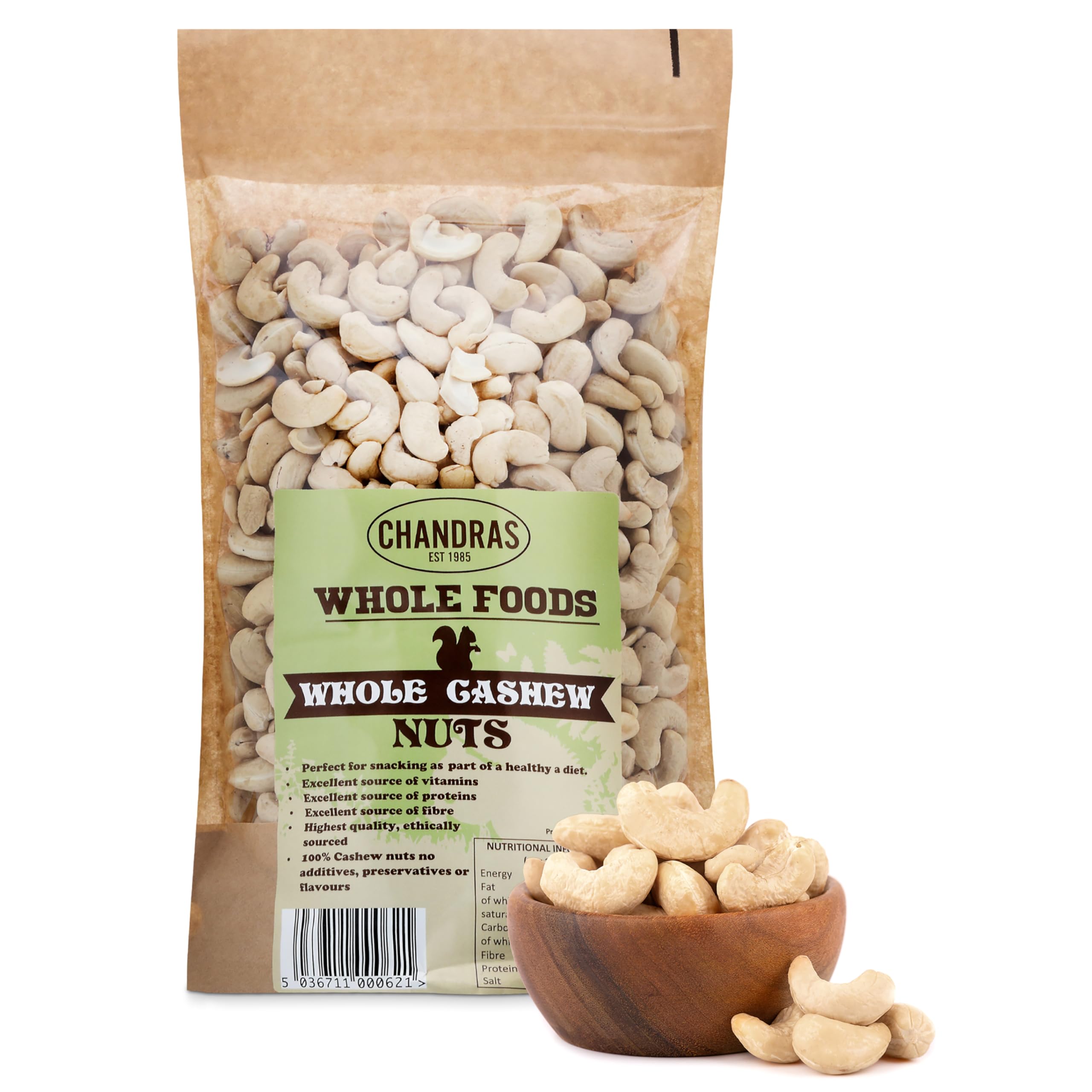 CHANDRA Whole Foods Raw Deshelled Whole Cashew Nuts - 1KG | Low-GI | Vegan & Gluten-Free