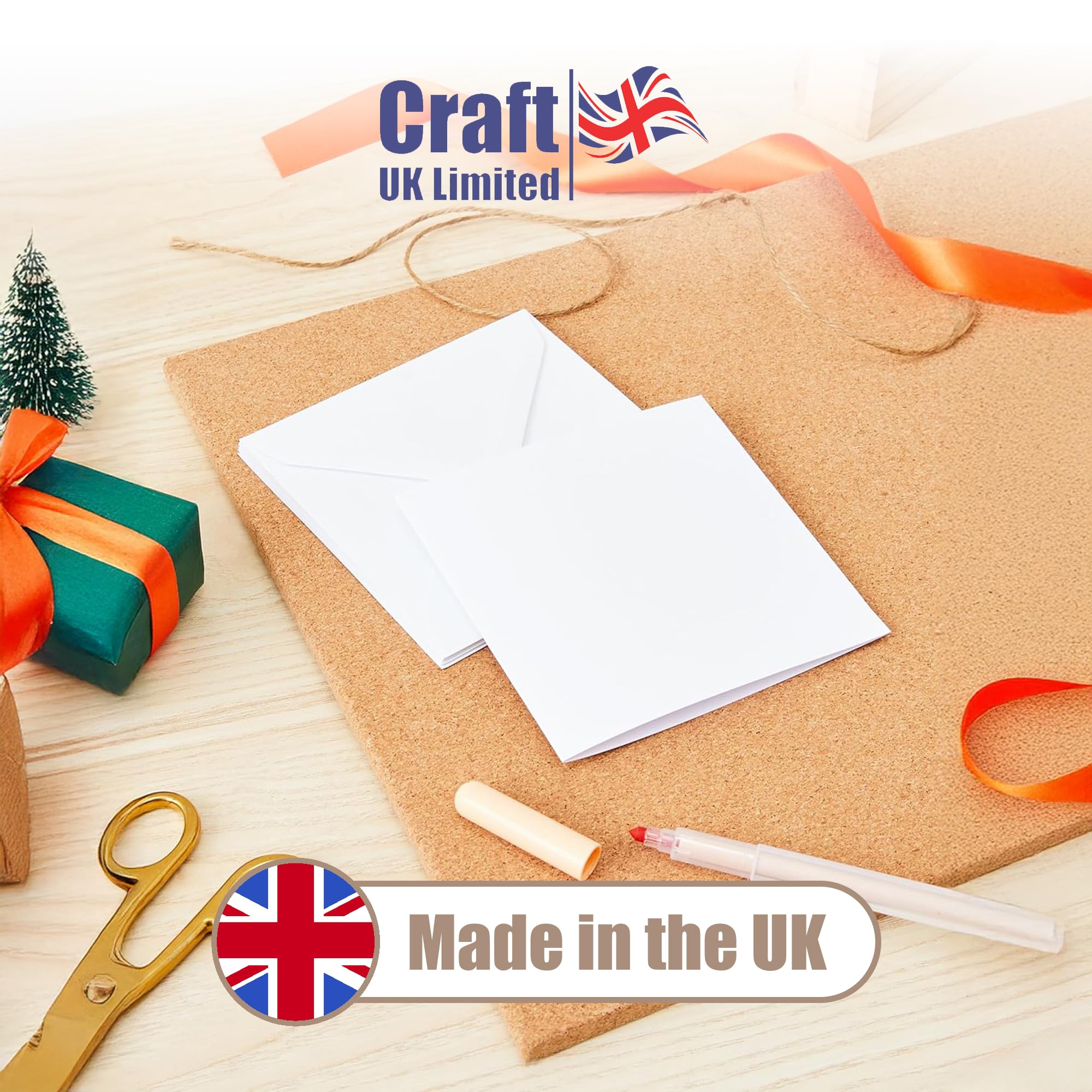 Craft UK 243 White 5x5 Inch Card and Envelope Pack of 50 | Premium UK Made Card Stock