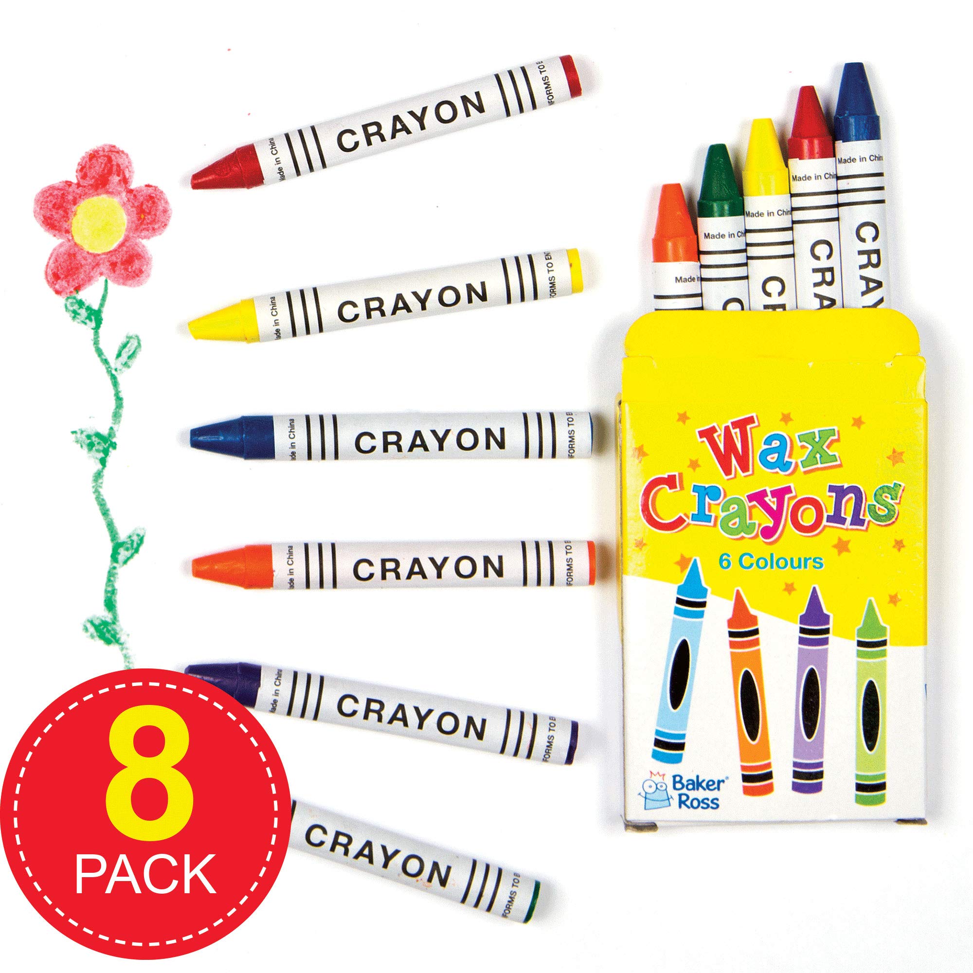 Baker Ross Mini Crayons - Pack of 8 Boxes for Kids Arts & Crafts | Assorted Colors
