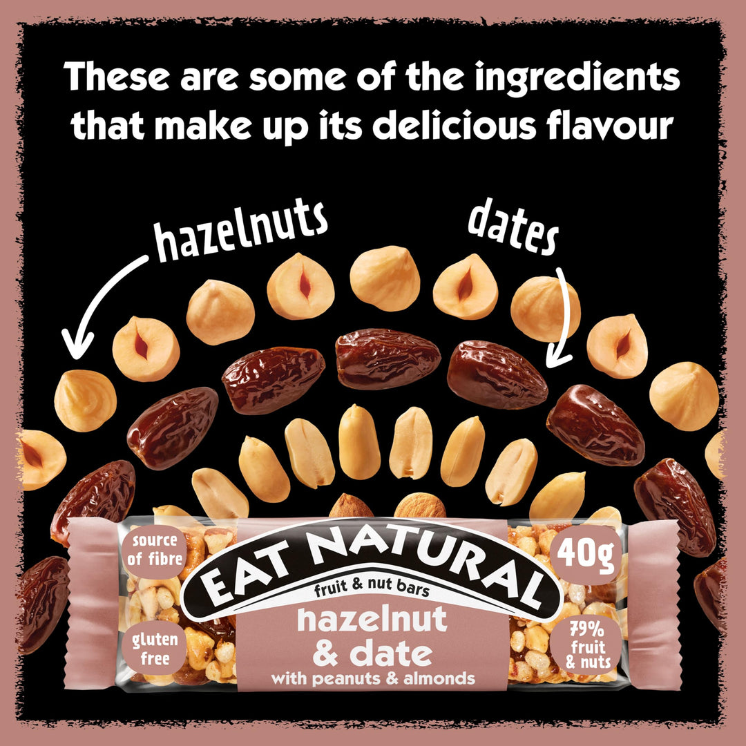Eat Natural Hazelnut & Date with Peanuts & Almonds Fruit & Nut Bars 12 x 40g
