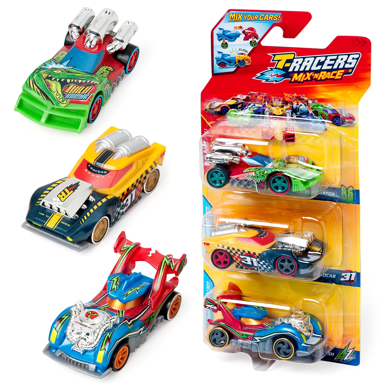 T-RACERS Mix 'N Race 3 Pack – Collectible Interchangeable Cars for Kids 3+ 10