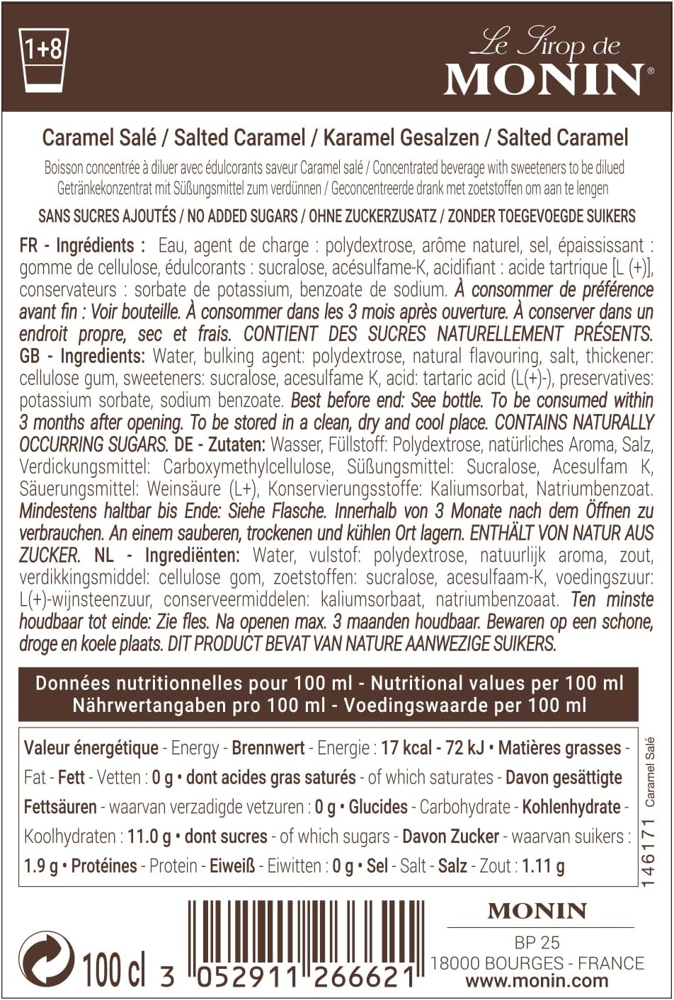 Monin Salted Caramel No Added Sugar Syrup 1L - Beverage Flavoring for Coffee, Cocktails & Frappes 5