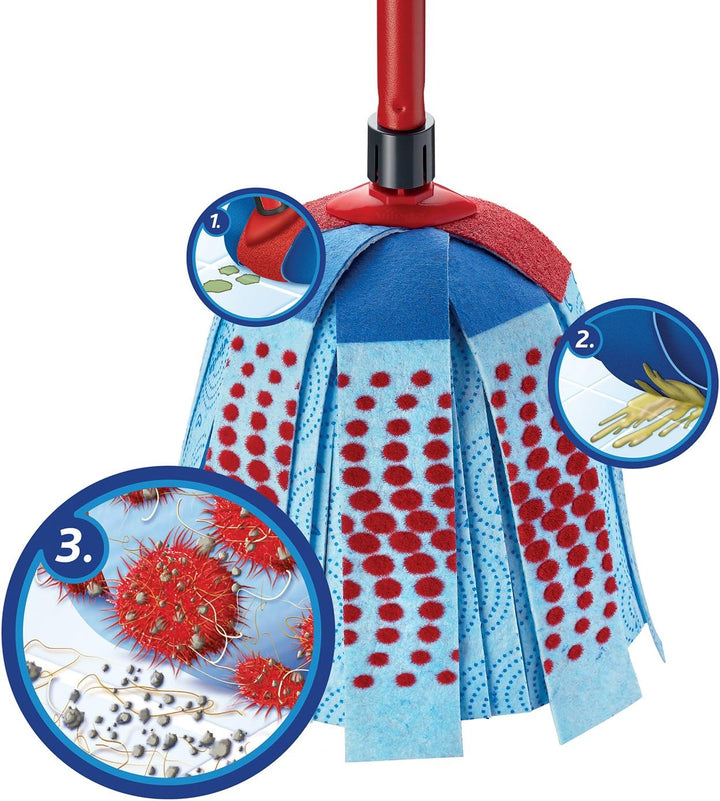 Vileda - SuperMocio 3Action XL Compact Mop with Extra Refill, Red/Blue