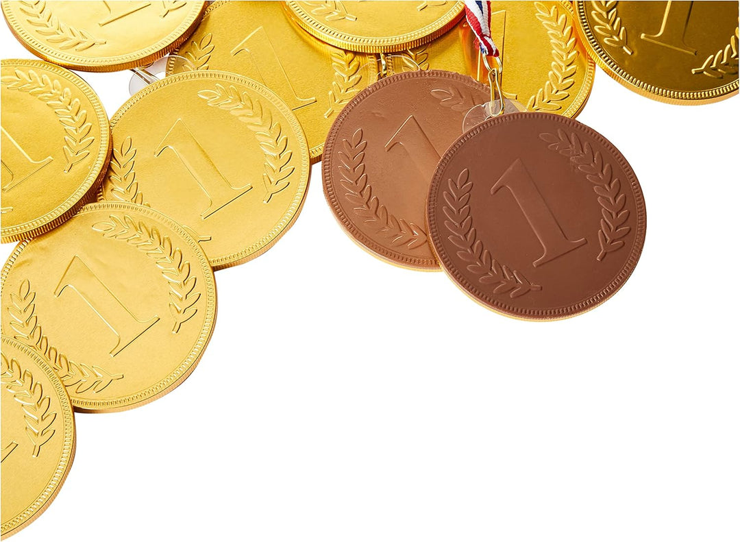 Steenland Chocolate - Belgian Chocolate Gold Foiled Medals with Ribbon (Pack of 10)