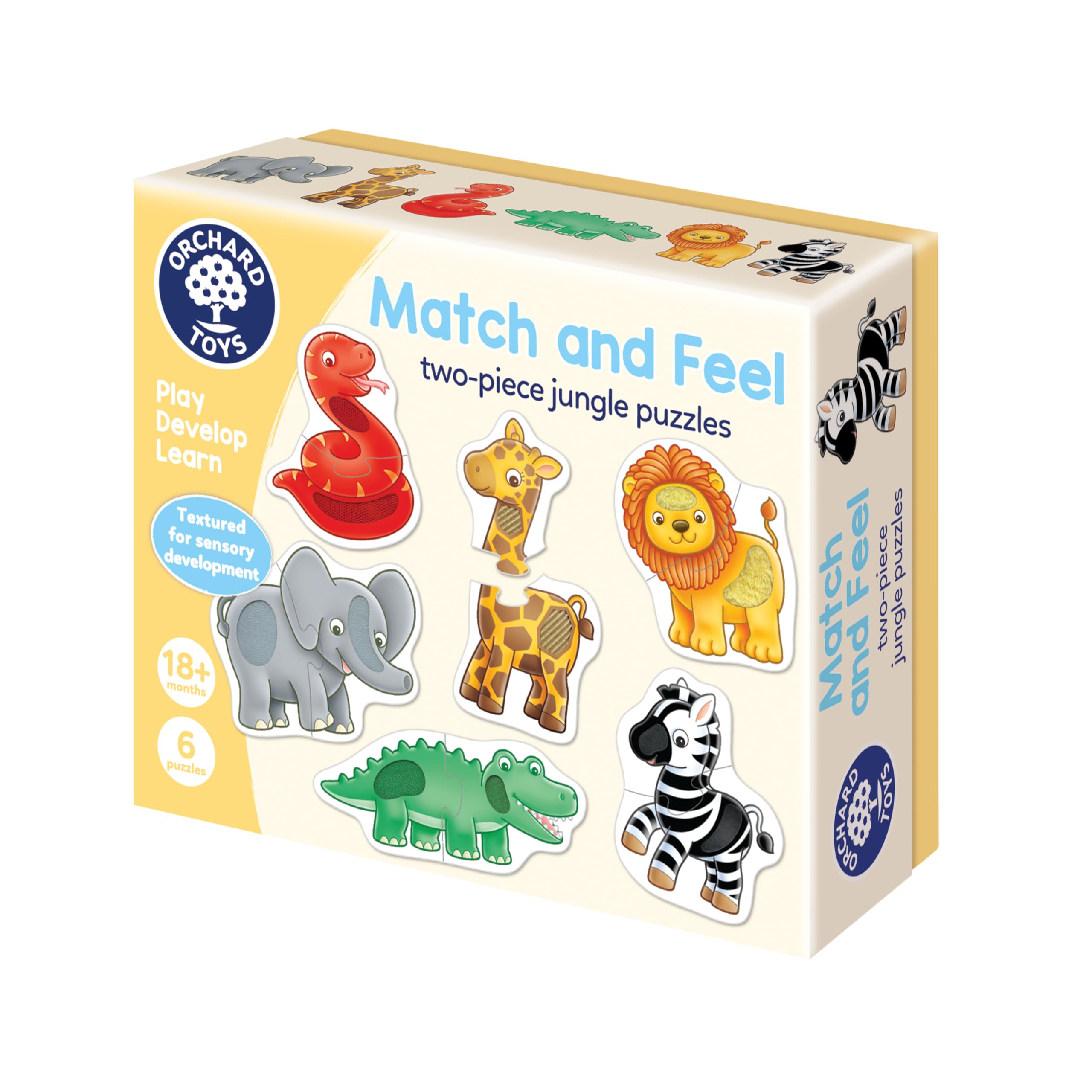 Orchard Toys Match and Feel Jungle Puzzles - Textured Sensory Play | 18 Months+ | 6 Puzzles