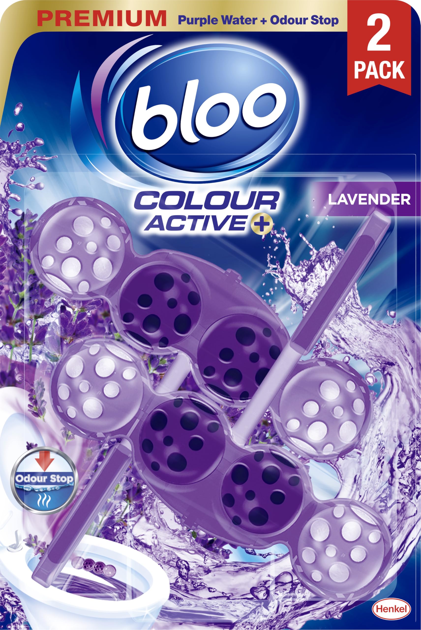 Bloo Colour Active Toilet Rim Block - Lavender Scent, Anti-Limescale, Odour-Stop Technology, 240 Flushes 1