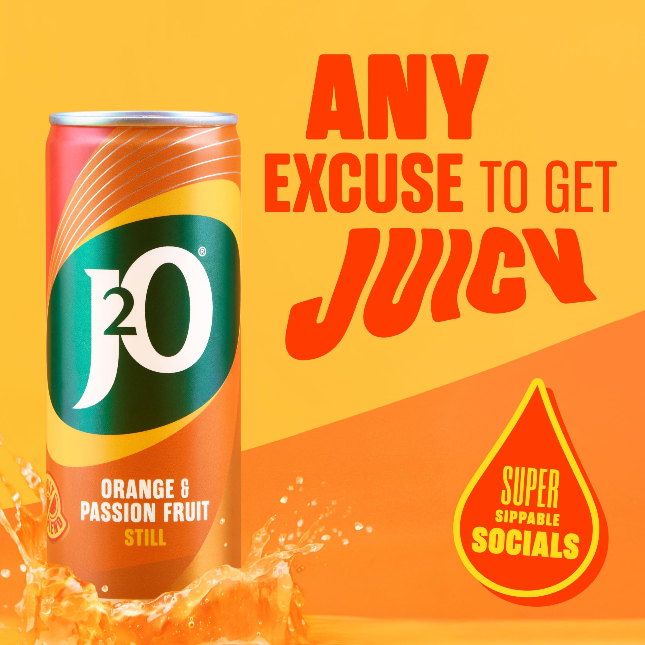 J2O Orange & Passion Fruit Juice - 4 x 250ml Cans | Low Calorie