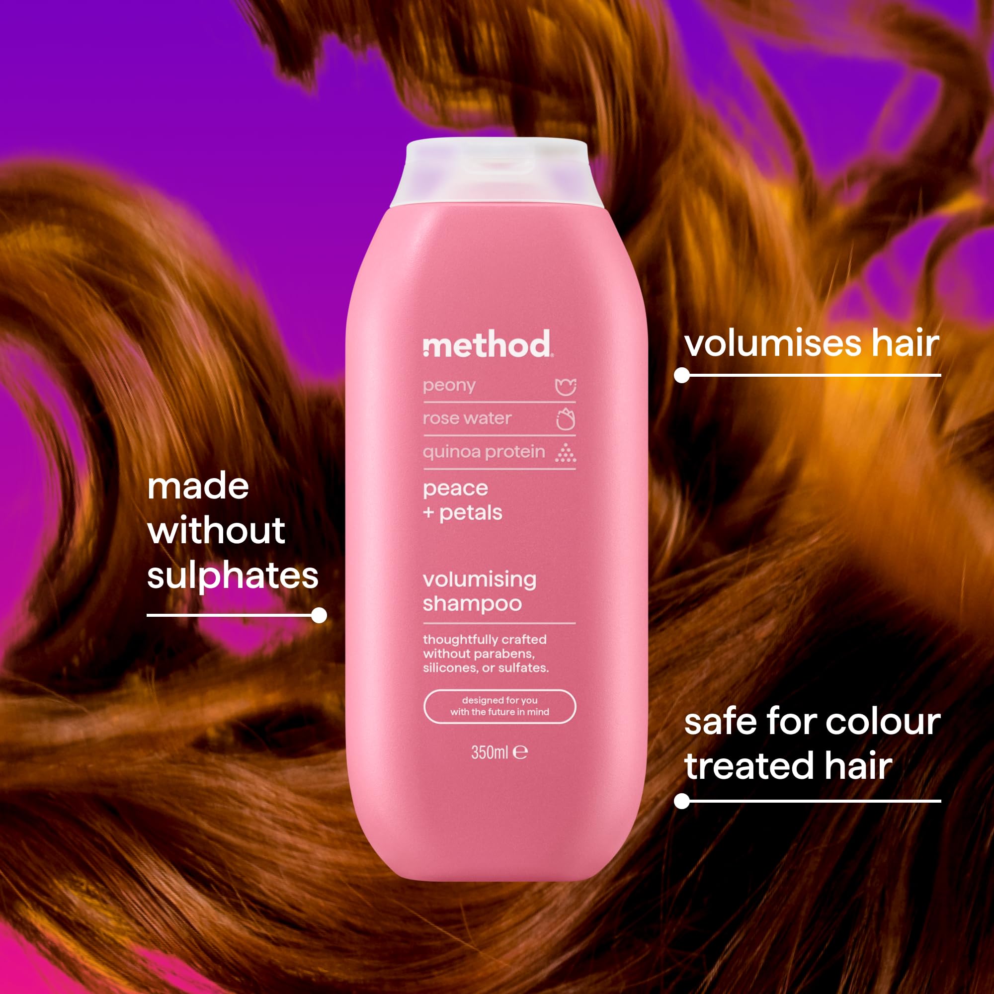 Method Volumising Shampoo - Peony, Rose Water & Quinoa Protein Scent, Sulphate-Free, 350ml 6