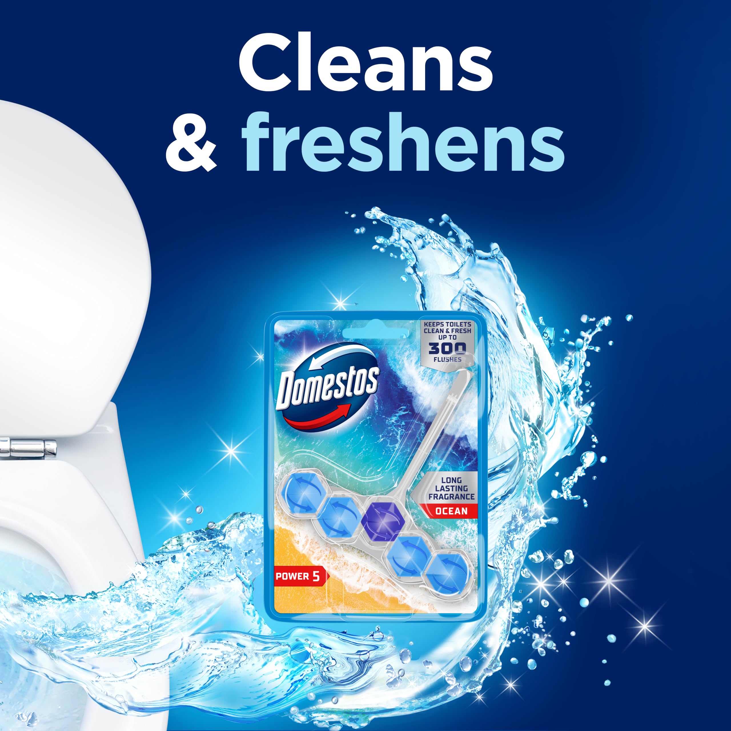 Domestos Power 5 Ocean Toilet Rim Block - Long-Lasting Toilet Freshener for Up to 300 Flushes 3