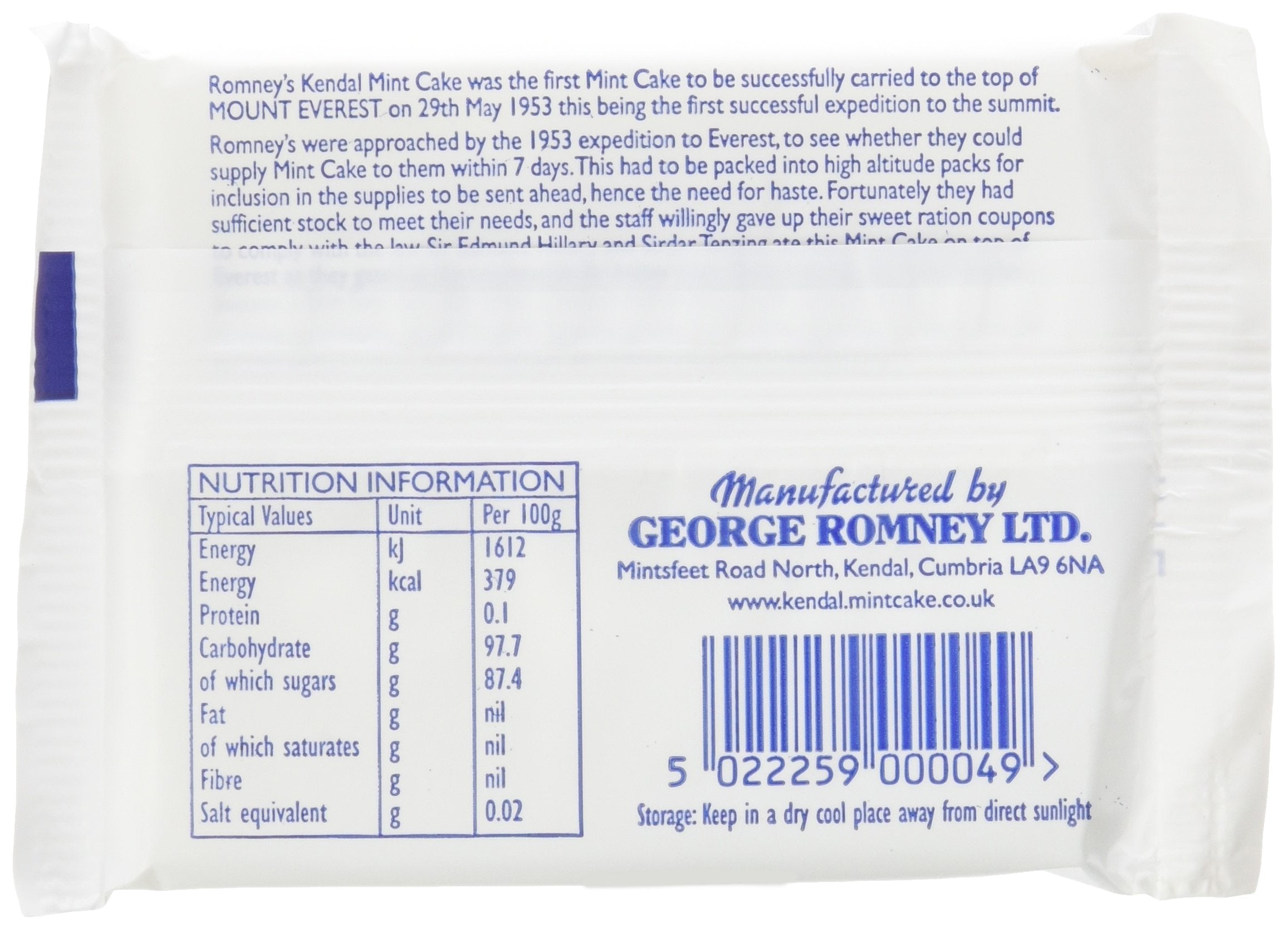 Romney's Kendal Mint Cake Bar - Energy Boost for Hiking | 8 x 85g Pack