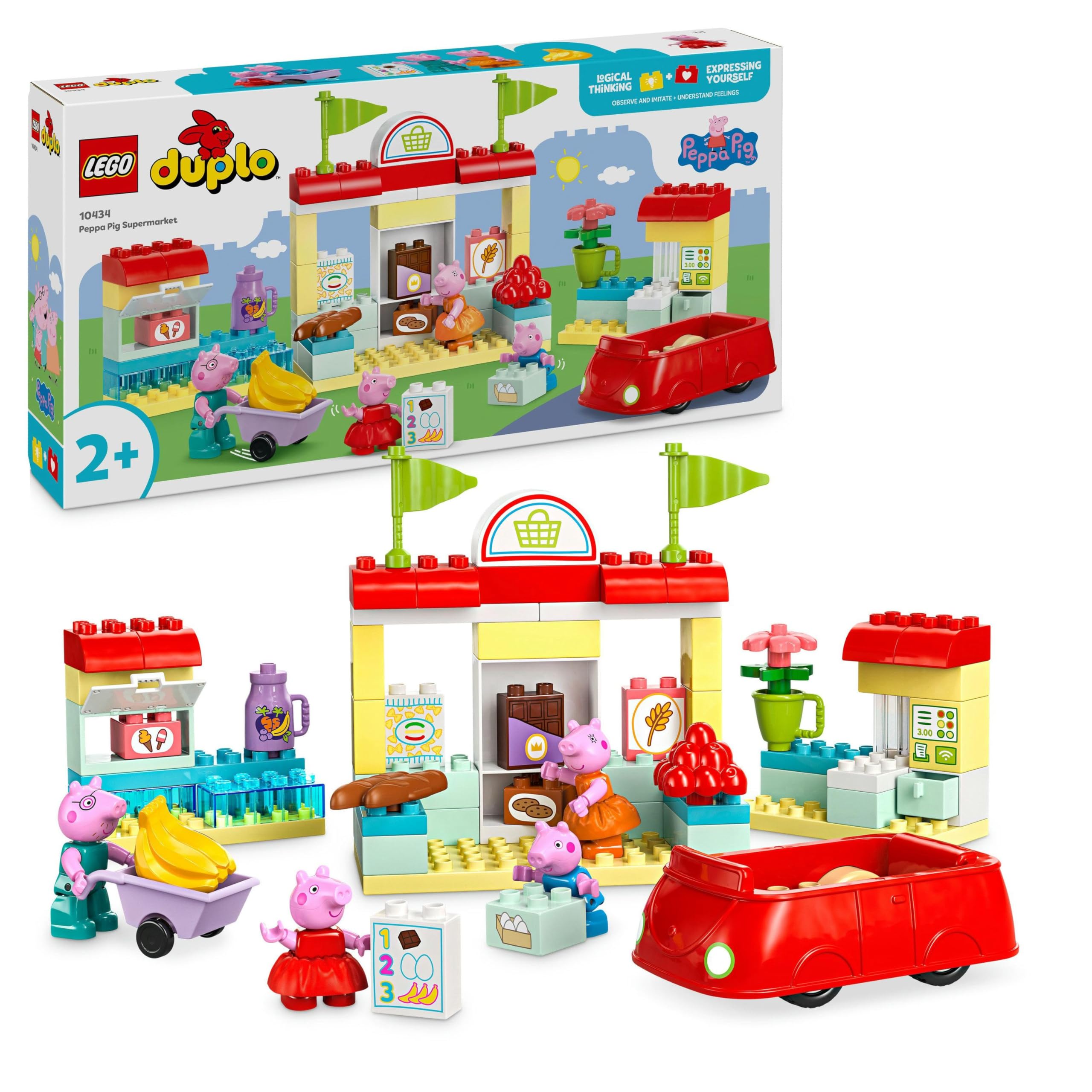 LEGO DUPLO Peppa Pig Supermarket Playset with Car and 4 Figures for Toddlers 2+ 1