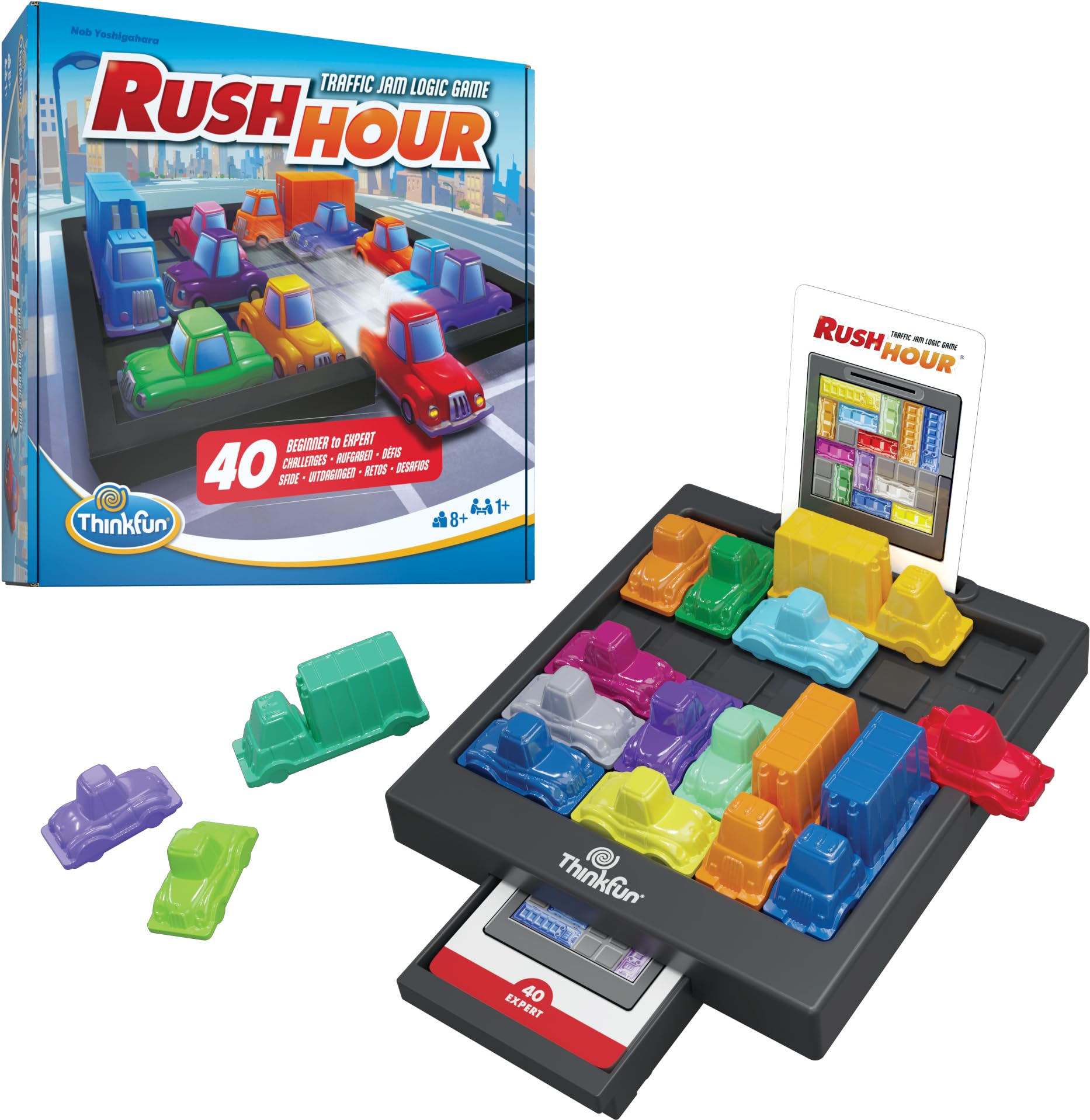 ThinkFun Rush Hour Traffic Jam Logic Game - 40 Challenges | Ages 8+ | Portable