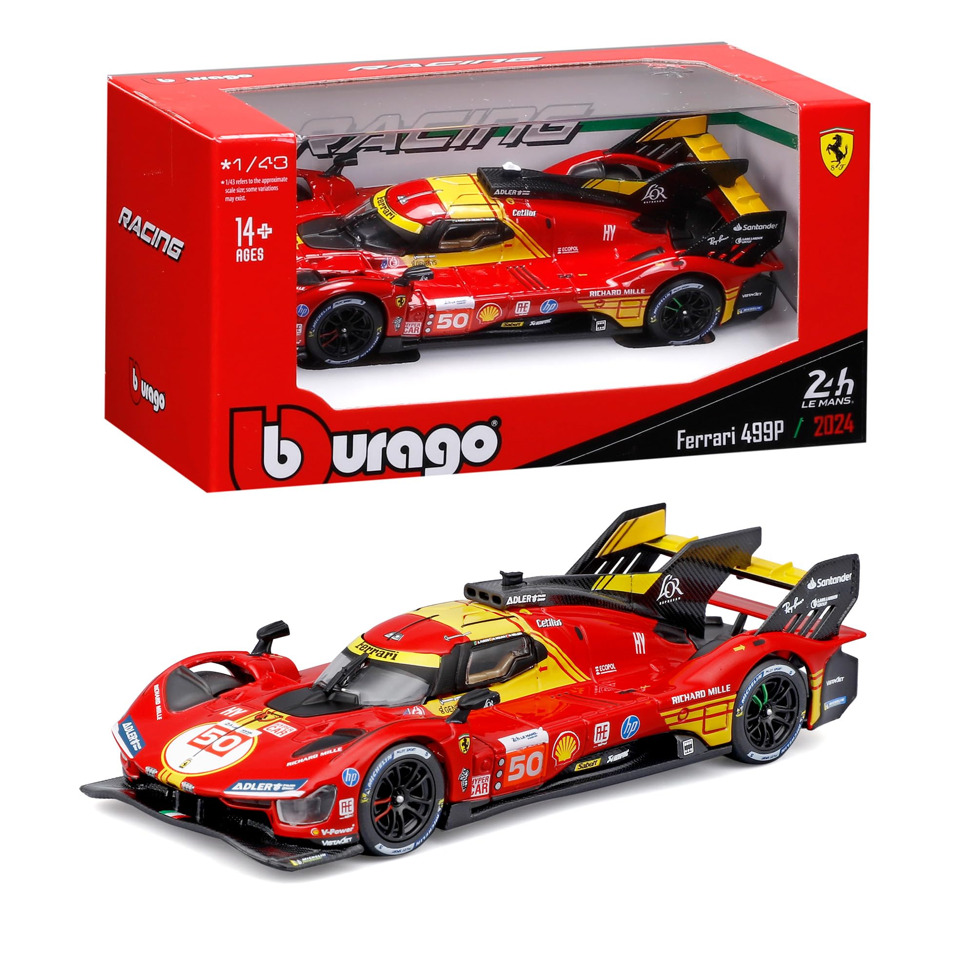 Bburago Ferrari 499P Winner 2024 #50 Diecast Car | 1:43 Scale | Adult Collector